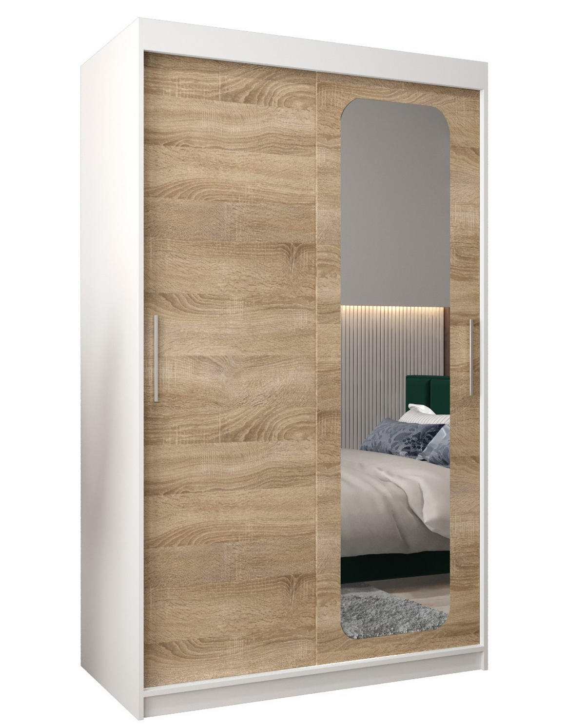 SCHWEBETÜRENSCHRANK 200/120/62 2-türig - Silberfarben/Weiß, Holz/Kunststoff (120/200/62cm) - Abiks Möbel