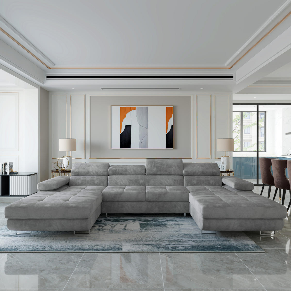 ROHOVÁ SEDAČKA LYKKE šedá - šedá/stříbrná, kov/dřevo (353/202cm) - MASSENO