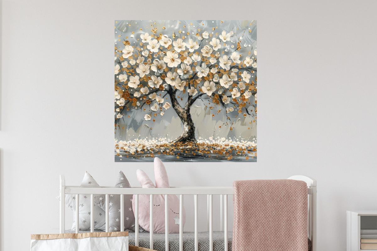 WANDTATTOO Baum - Blumen - Weiß - Natur - Kunst 50x50 cm - Weiß, Kunststoff (50/50/0.1cm) - MuchoWow