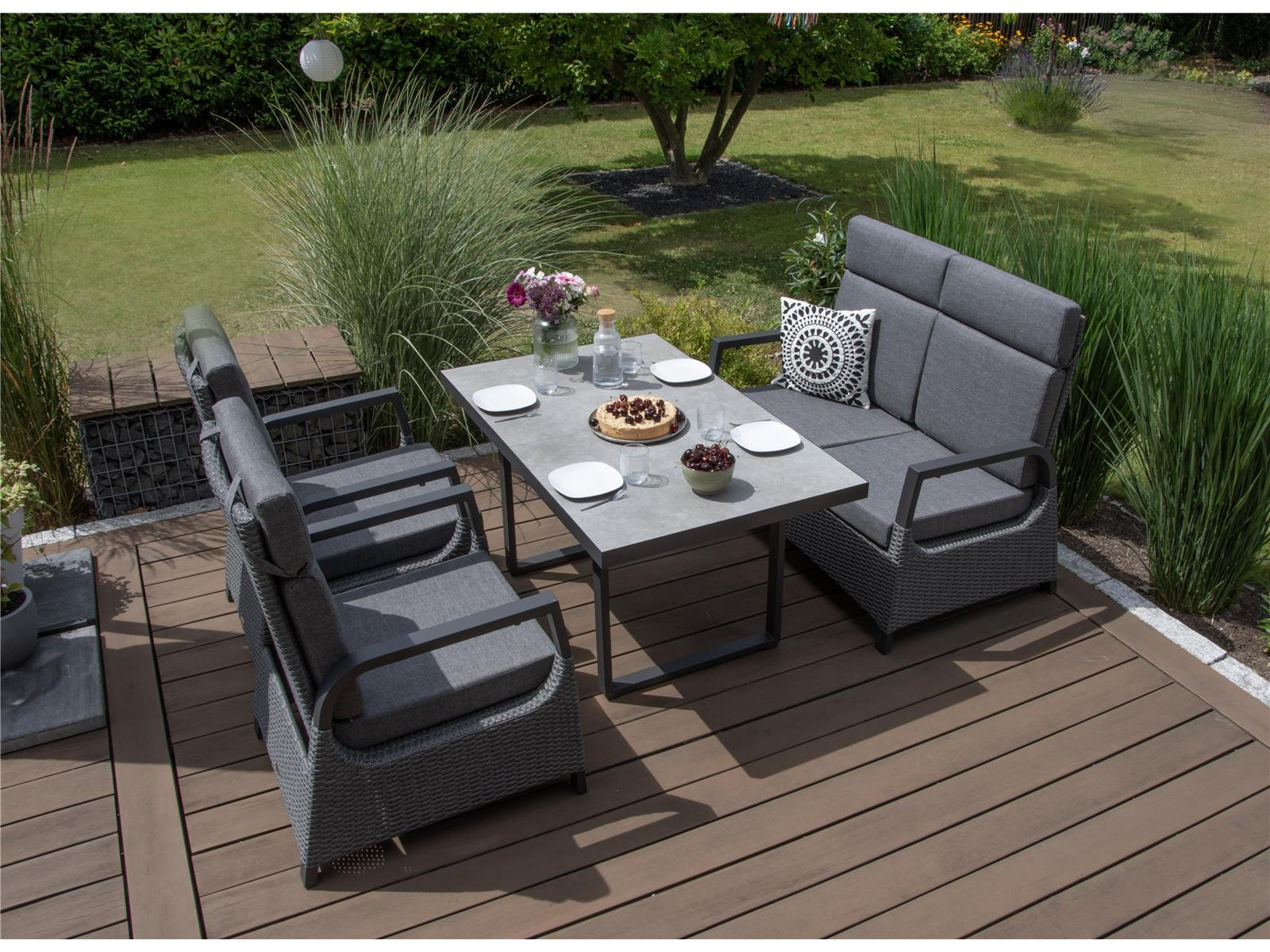 GARTEN-ESSGRUPPE Montana Anthrazit Aluminium für 4 Personen - Grau, Naturmaterialien - Green Spirit