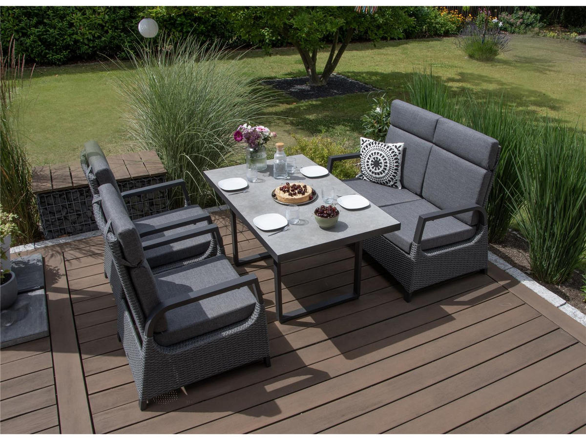 GARTEN-ESSGRUPPE Montana Anthrazit Aluminium für 4 Personen - Grau, Naturmaterialien - Green Spirit