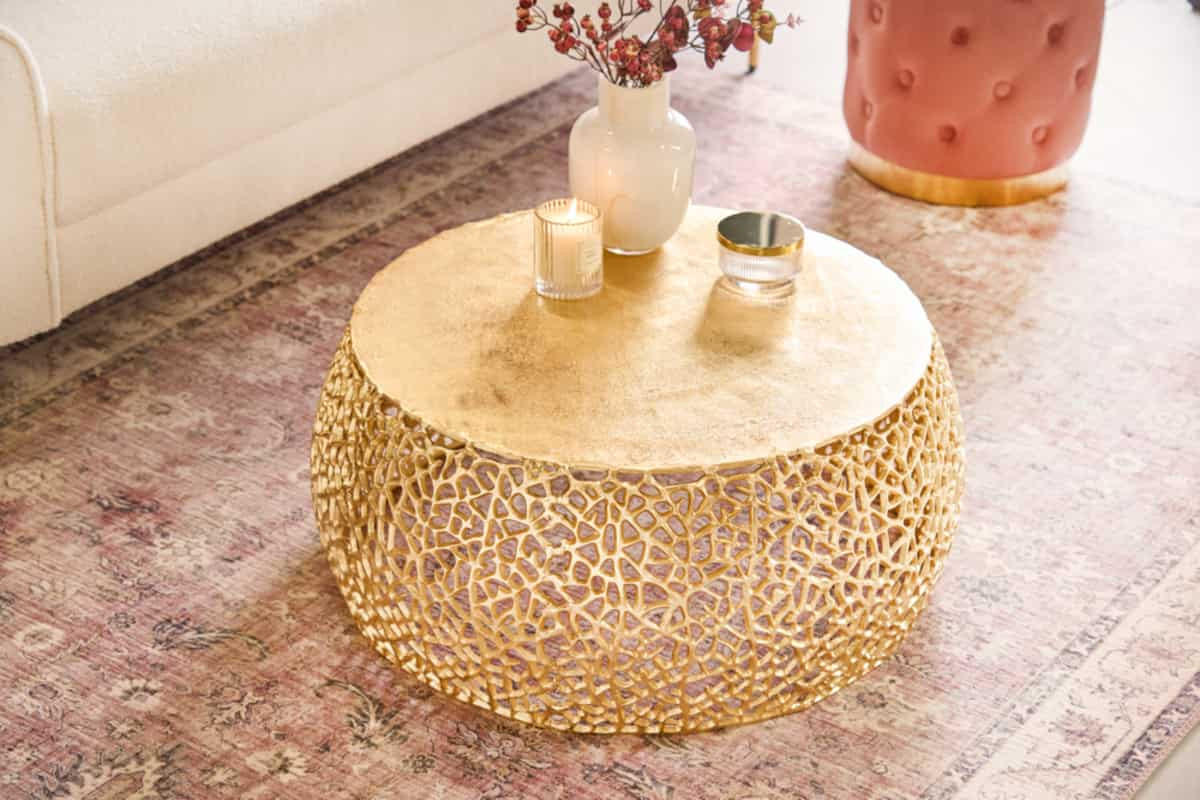 COUCHTISCH ABSTRACT LEAF rund Gold 73cm - Goldfarben, Metall (73/73/31cm) - riess-ambiente