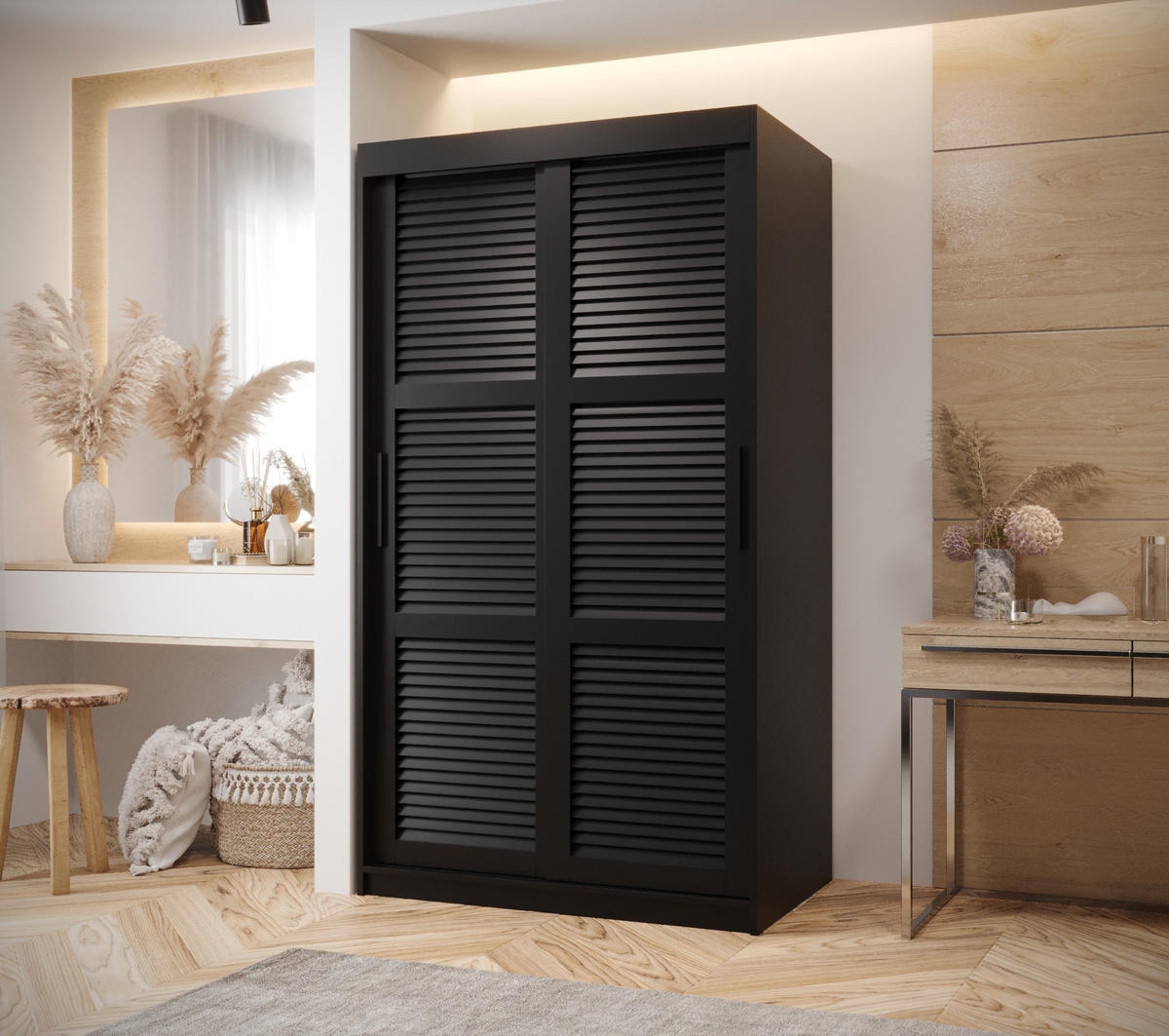 SCHWEBETÜRENSCHRANK 200/100/62 2-türig - Schwarz, Holz/Kunststoff (100/200/62cm) - MÖBEL KRYSPOL