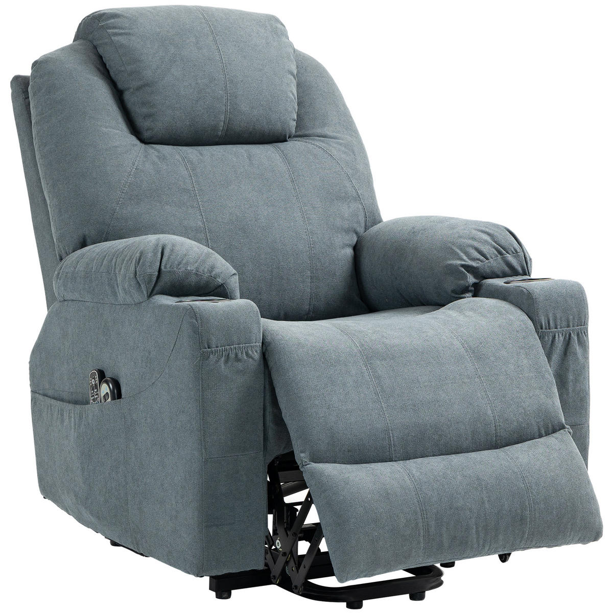 MASSAGESESSEL DE-06391 Mit Aufstehilfe, 8 Massagepunkte, 135° neigbar Grau - Dunkelgrau, Textil/Metall (90/107/101cm) - ComfortXL