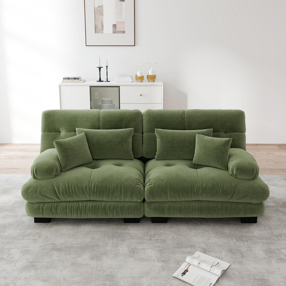 SOFA aus Chenille 220x77x81 cm in Grün mit modularem Design - Grün, Textil (77/81/220cm) - Modfu