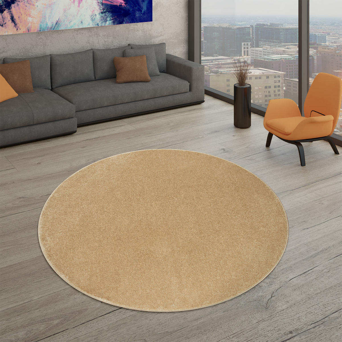 FLACHWEBETEPPICH Goldfarben Ø 120 cm - Goldfarben, Kunststoff (120/120cm) - TT Home