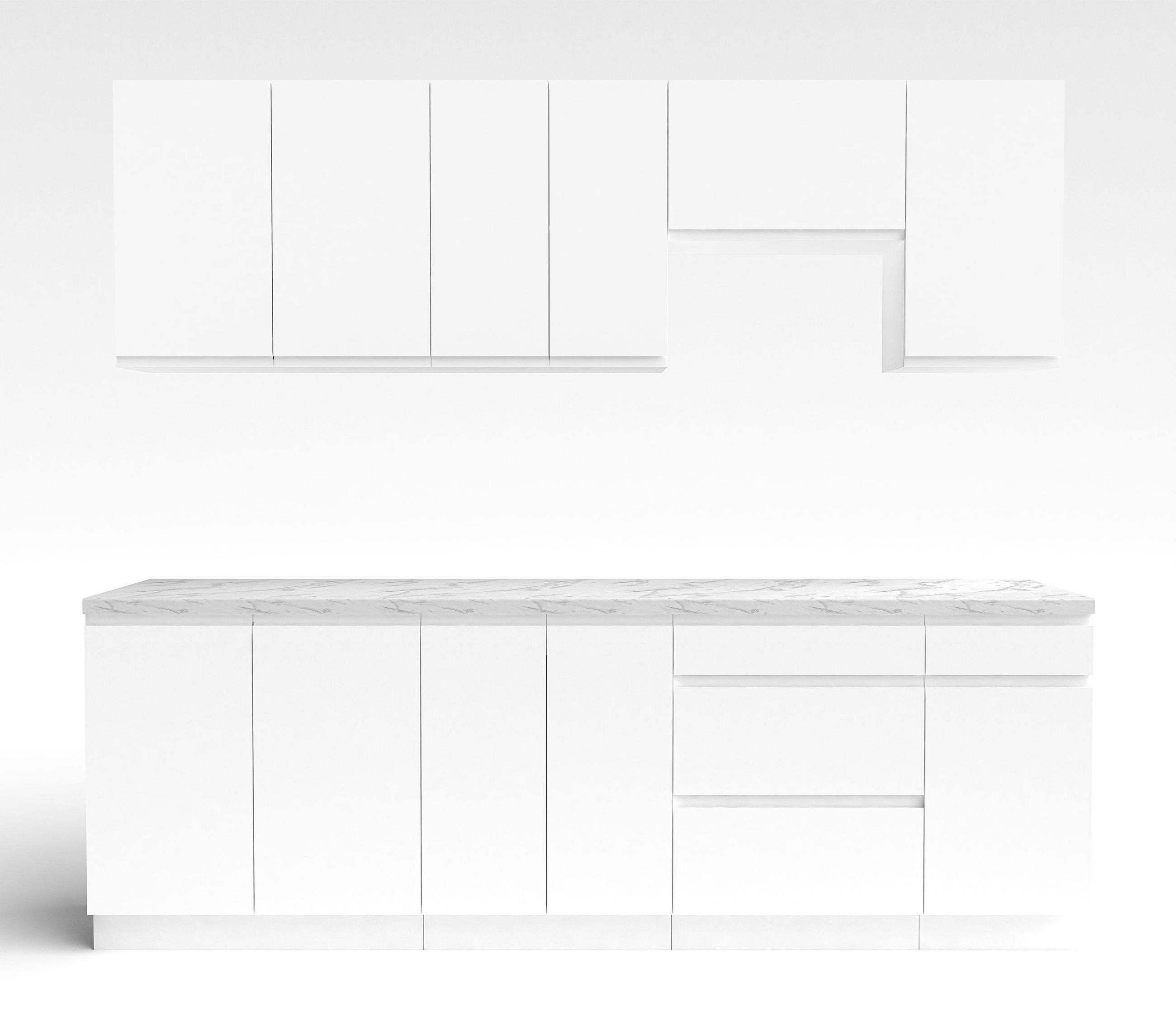 KÜCHENLEERBLOCK Aquileia 240 cm Weiß Matt mit Arbeitsplatte Marmor Bianco - Hellgrau/Weiß, Holzwerkstoff (240/157.8/60cm) - AX Living
