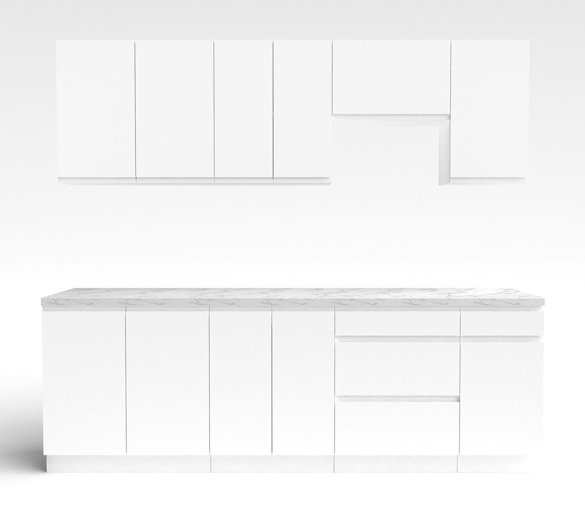 KÜCHENLEERBLOCK Aquileia 240 cm Weiß Matt mit Arbeitsplatte Marmor Bianco - Hellgrau/Weiß, Holzwerkstoff (240/157.8/60cm) - AX Living
