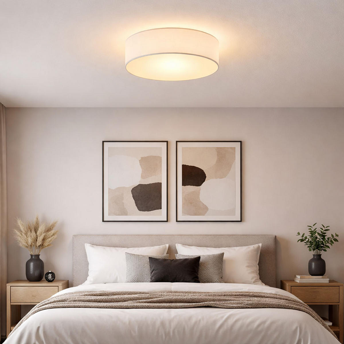 DECKENLEUCHTE AVA Textil Beige - Beige, Metall (40/40/12cm) - Globo Lighting