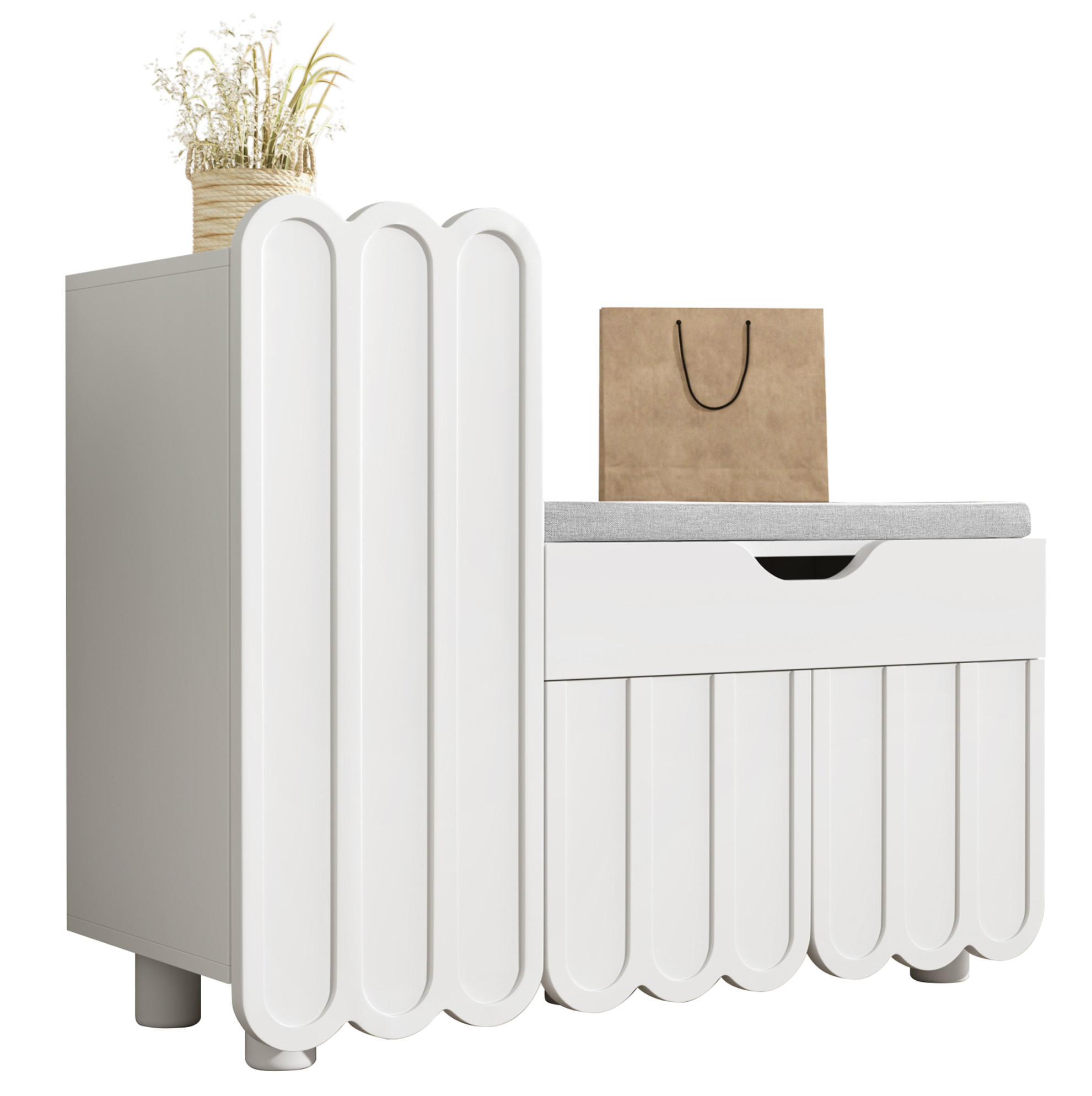 SCHUHSCHRANK 90/74,5/35 cm Weiß aus MDF mit Sitzpolster und Schublade - Weiß, Holzwerkstoff (90/74.5/35cm) - OKMYHOME