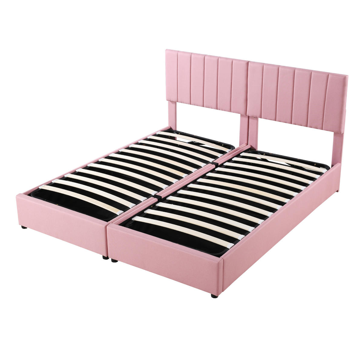 POLSTERBETT 180/200 cm rosa mit hydraulischem Stauraum und verstellbarem Kopfteil - Pink, Textil (180/200cm) - OKWISH