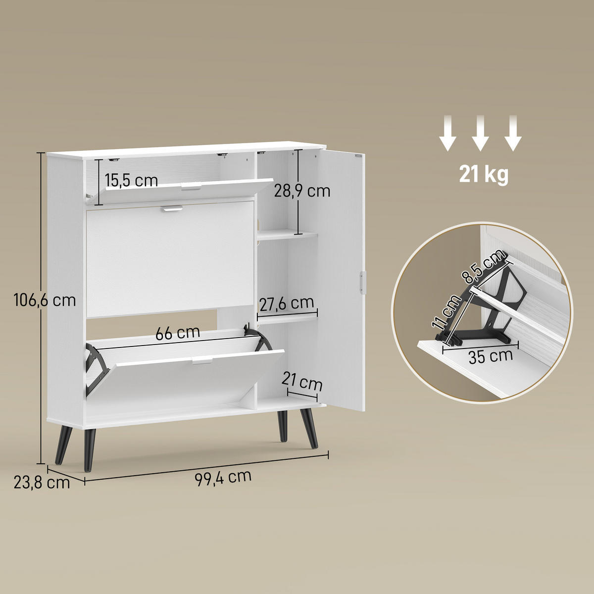 SCHUHSCHRANK Weiß 23.8/99.4/106.6 cm - Weiß, Holzwerkstoff (99.4/106.6/23.8cm)