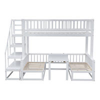 ETAGENBETT aus Kiefer und MDF 245,5x125x170 cm Weiß mit Treppe, verstellbarem Tisch und ausziehbarer Liegefläche - Weiß, Holzwerkstoff (90/200cm) - Modfu
