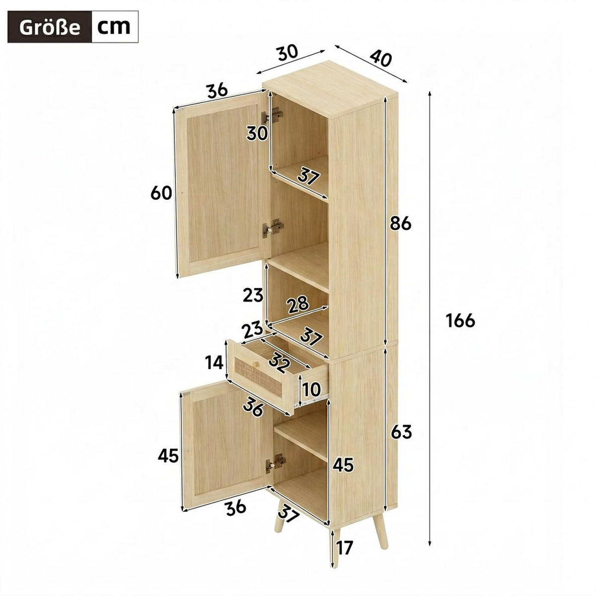 HOCHSCHRANK 40/30/166 cm Naturholz mit 1 Schubladen - Goldfarben/Naturfarben, Holz/Holzwerkstoff (30/166/40cm) - Oxeza
