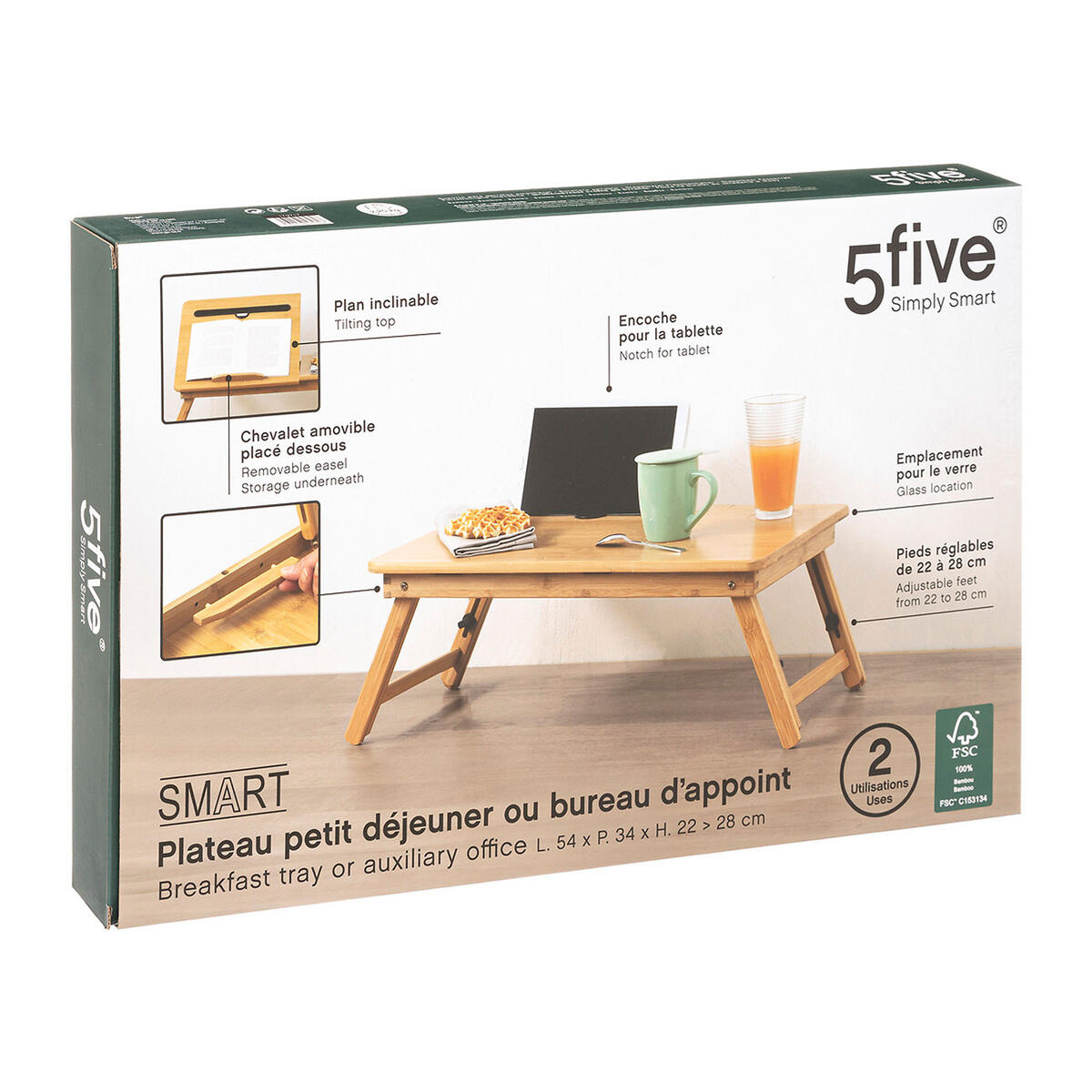 SERVIERTABLETT mit ausklappbaren Beinen, Bambus, 54 x 34 cm - Beige, Holz (5.5/35/55cm) - 5five Simply Smart