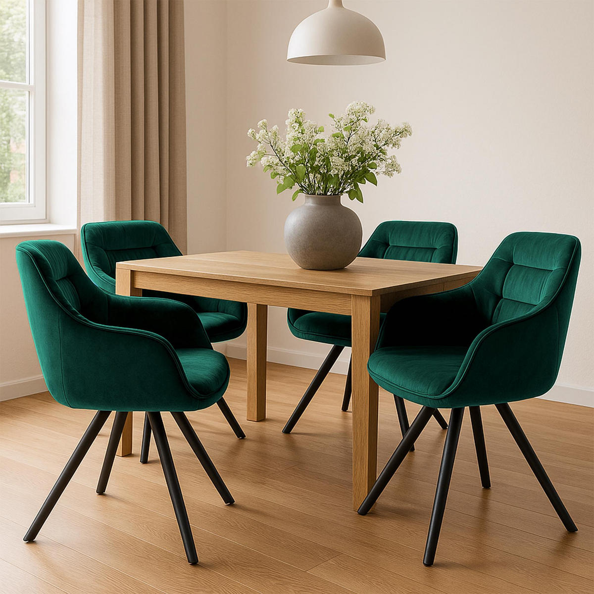 ARMLEHNENSTUHL Samt Grün - Schwarz/Grün, Textil/Metall (57/90/63cm) - CLP