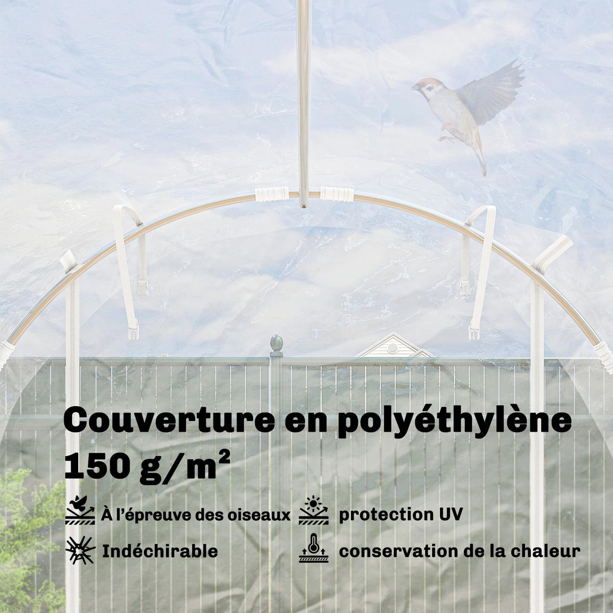 GEWÄCHSHAUS DE-12062 mit 2 Rolltüren & PE-Bache 150 g/m² Transparent - Transparent, Metall (195/195/295cm) - ComfortXL