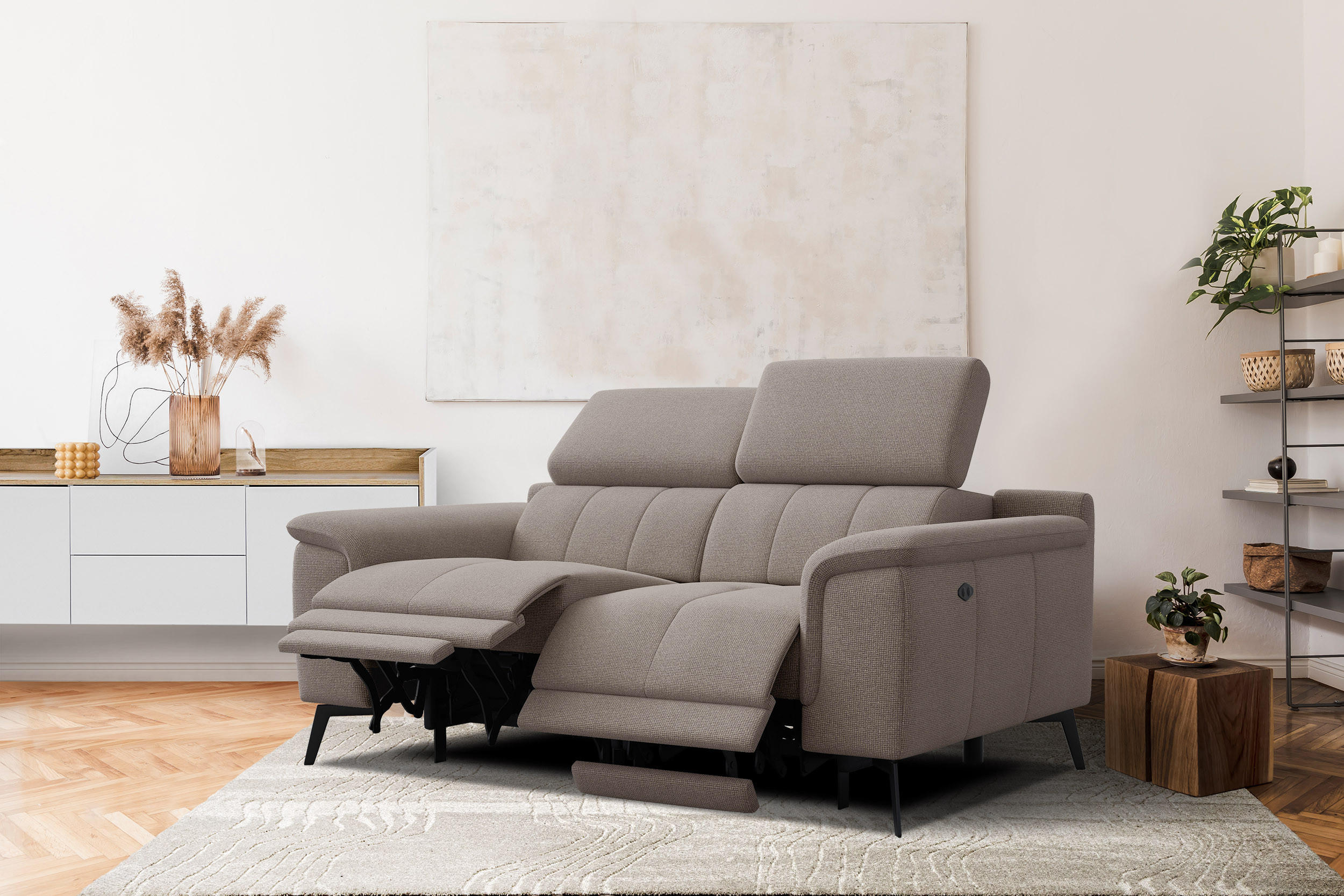 RELAXSOFA FIERO 2-Sitzer mit 2 Relaxfunktionen, taupe - Taupe/Schwarz, Holzwerkstoff/Textil (170/82/103cm) - Courtois Laville