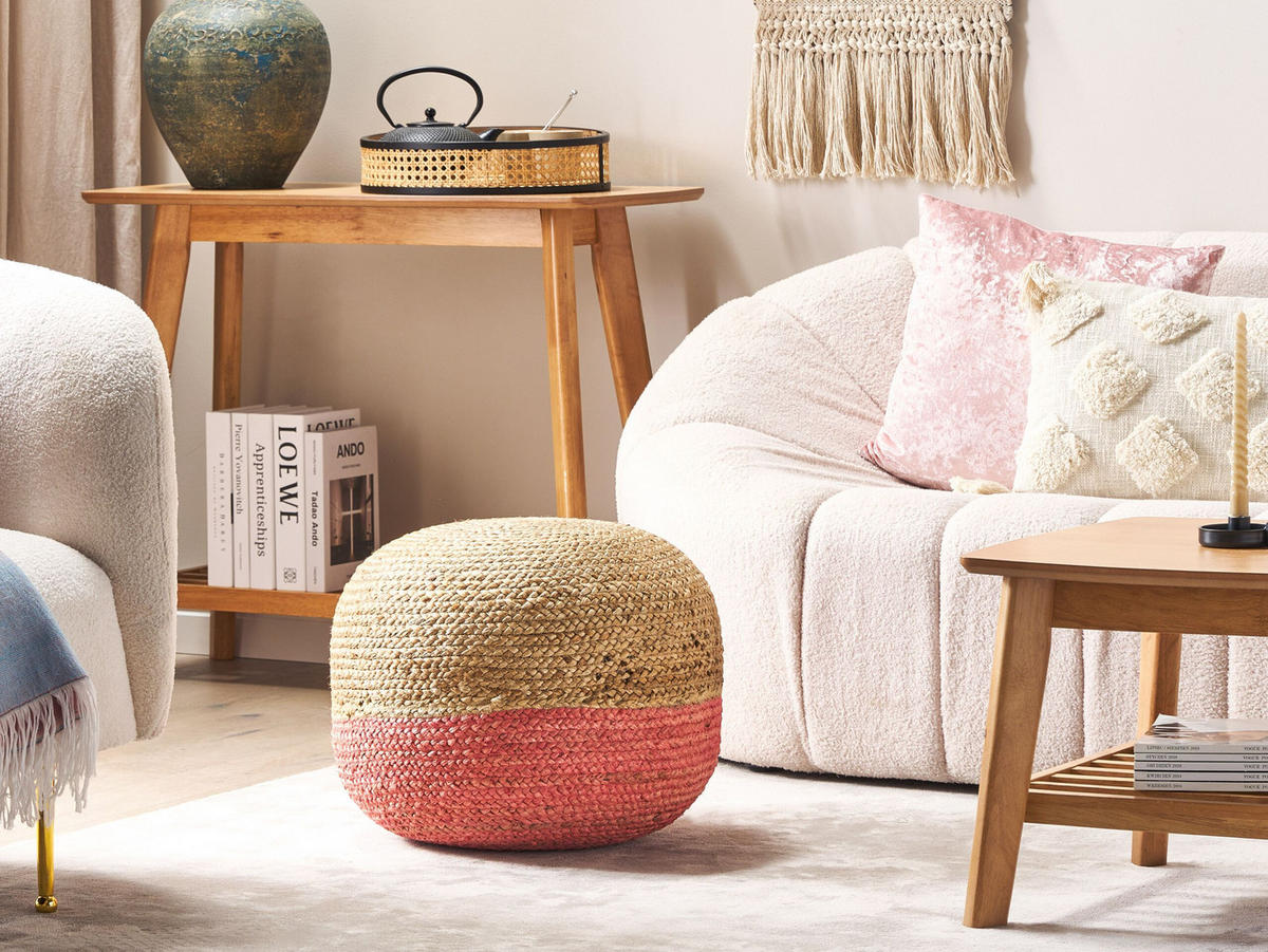 POUF Duki 50/50/40 cm - Naturfarben, Naturmaterialien (50/40/50cm) - Beliani