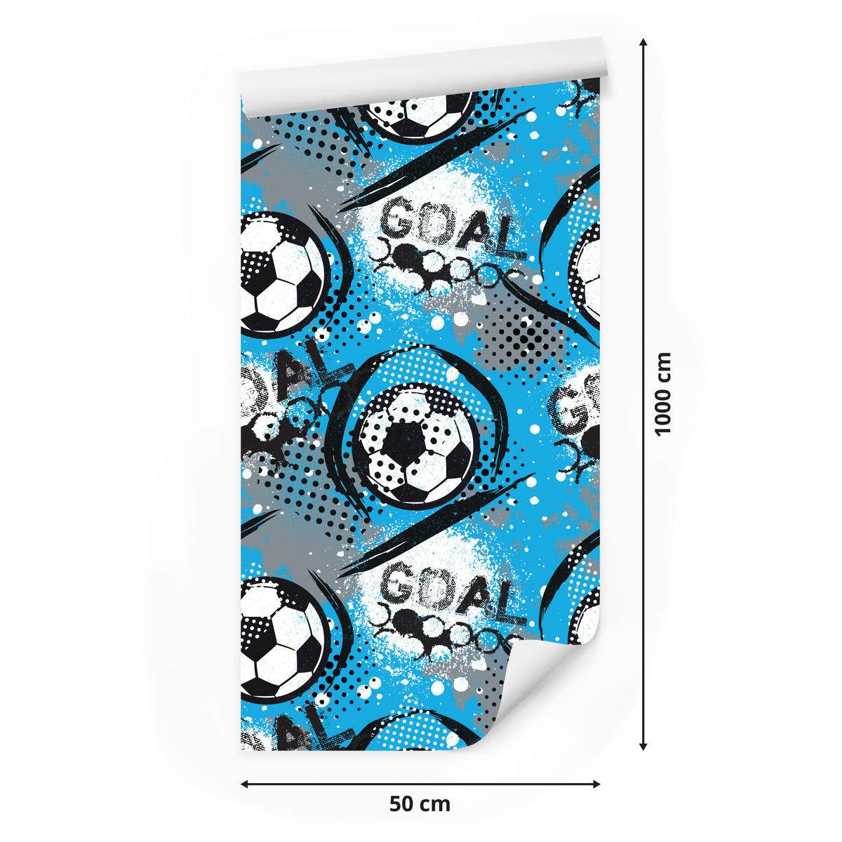 VLIESTAPETE Fußball-Comic – Blau, Schwarz, Weiß – 50x1000 cm - Blau/Schwarz, Papier (50/1000cm) - Muralo