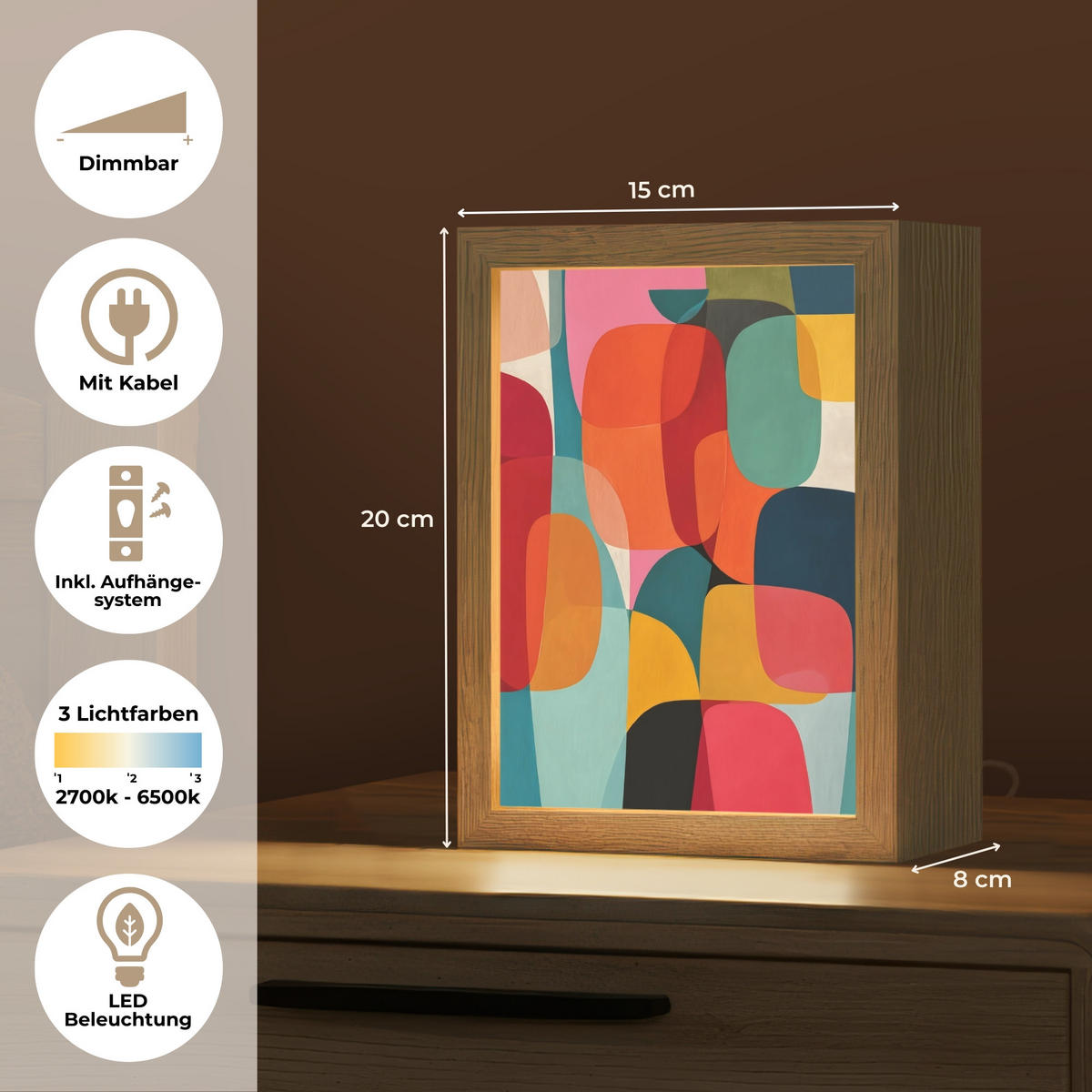NÁSTĚNNÁ LAMPA Tvary - barevné - abstraktní - letadla 15x20 cm - různobarevná, kompozitní dřevo (15/20/8cm) - OnlyWow