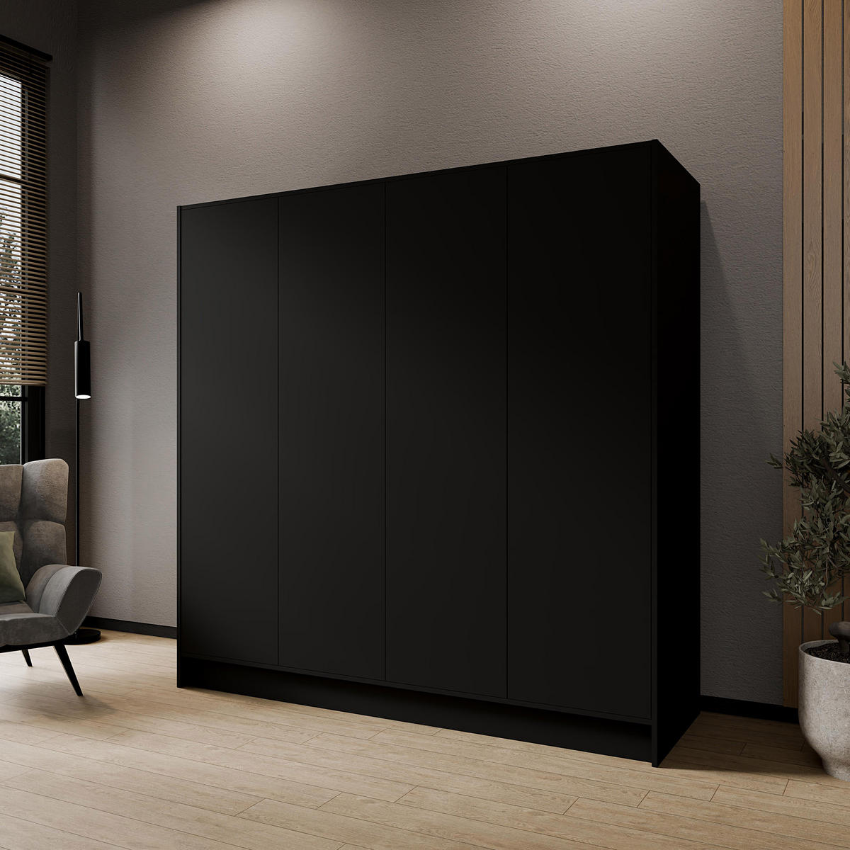 DREHTÜRENSCHRANK Gava mit vier, glatten Türen, Schwarz - Schwarz, Holzwerkstoff (200/200/51cm) - Beautysofa