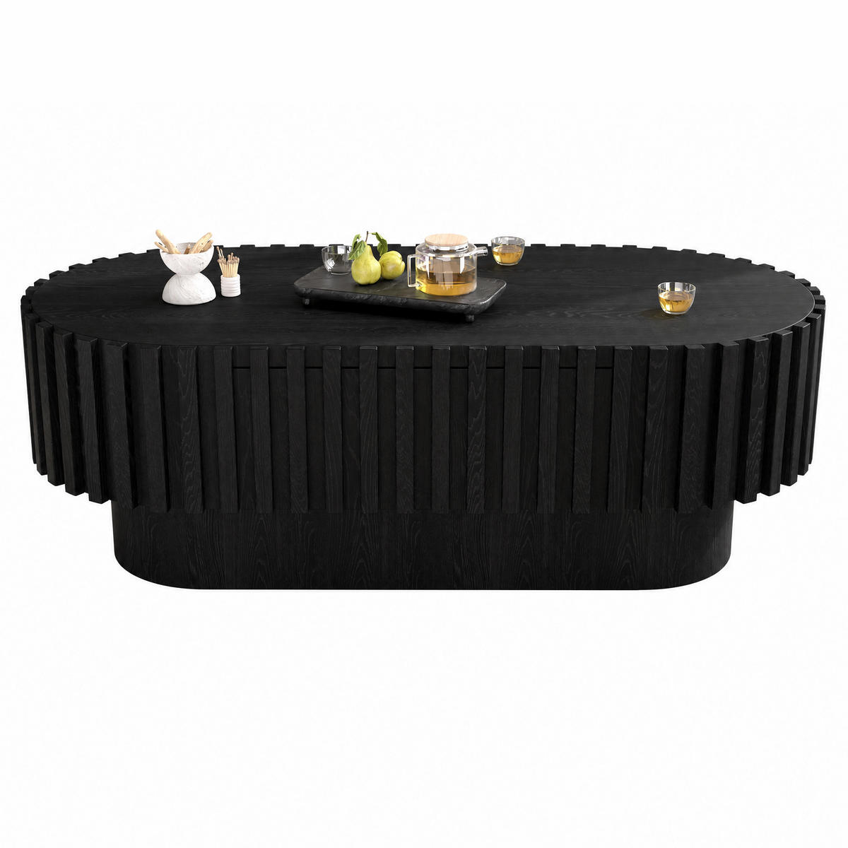 COUCHTISCH 100/50/35,5 cm mit Schublade und Lamellenoptik in Schwarz - Schwarz, Holzwerkstoff (50/100/35.5cm) - CHICFURN