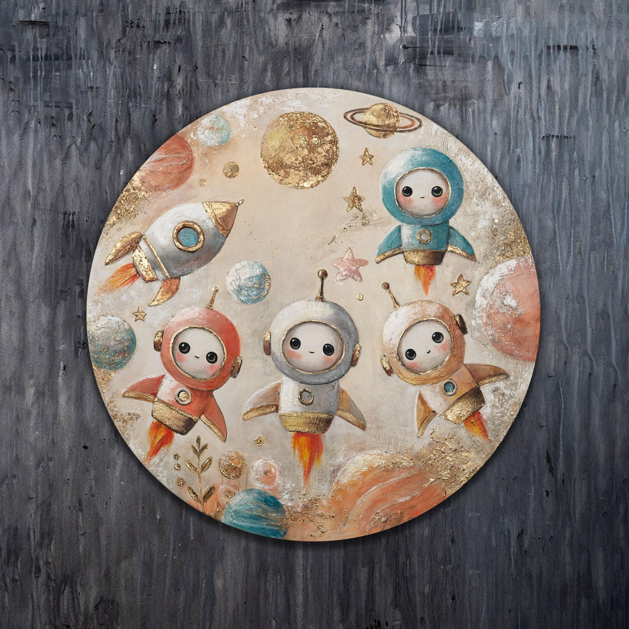 GEMÄLDE Kleine Astronauten auf Keilrahmen 100 cm - Multicolor, Holz (100/100cm) - YS-art gallery