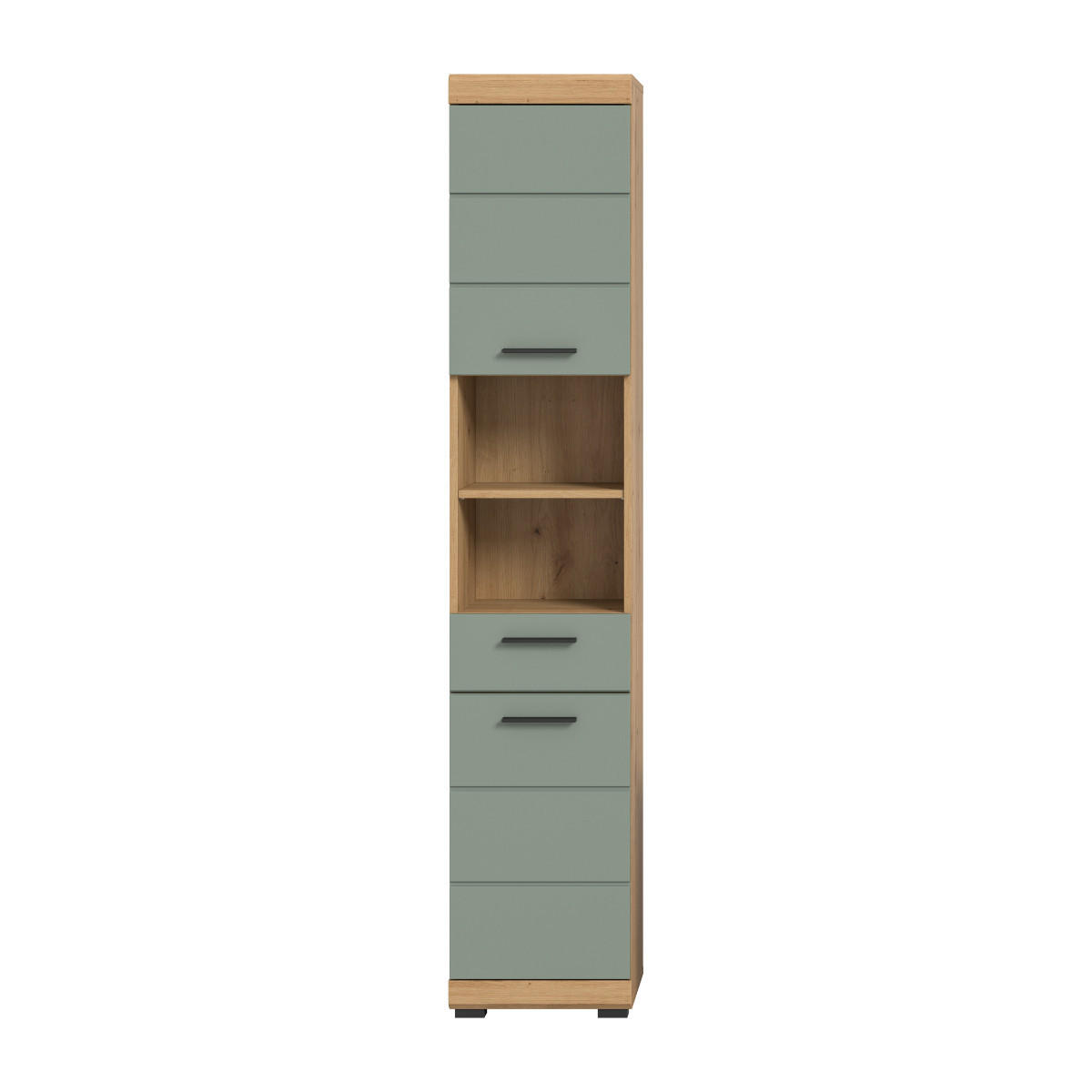 BADEZIMMERSCHRANK 2 Türen 1 Schublade 31/191/37 cm - Grün, Holzwerkstoff (31/191/43cm) - Calicosy