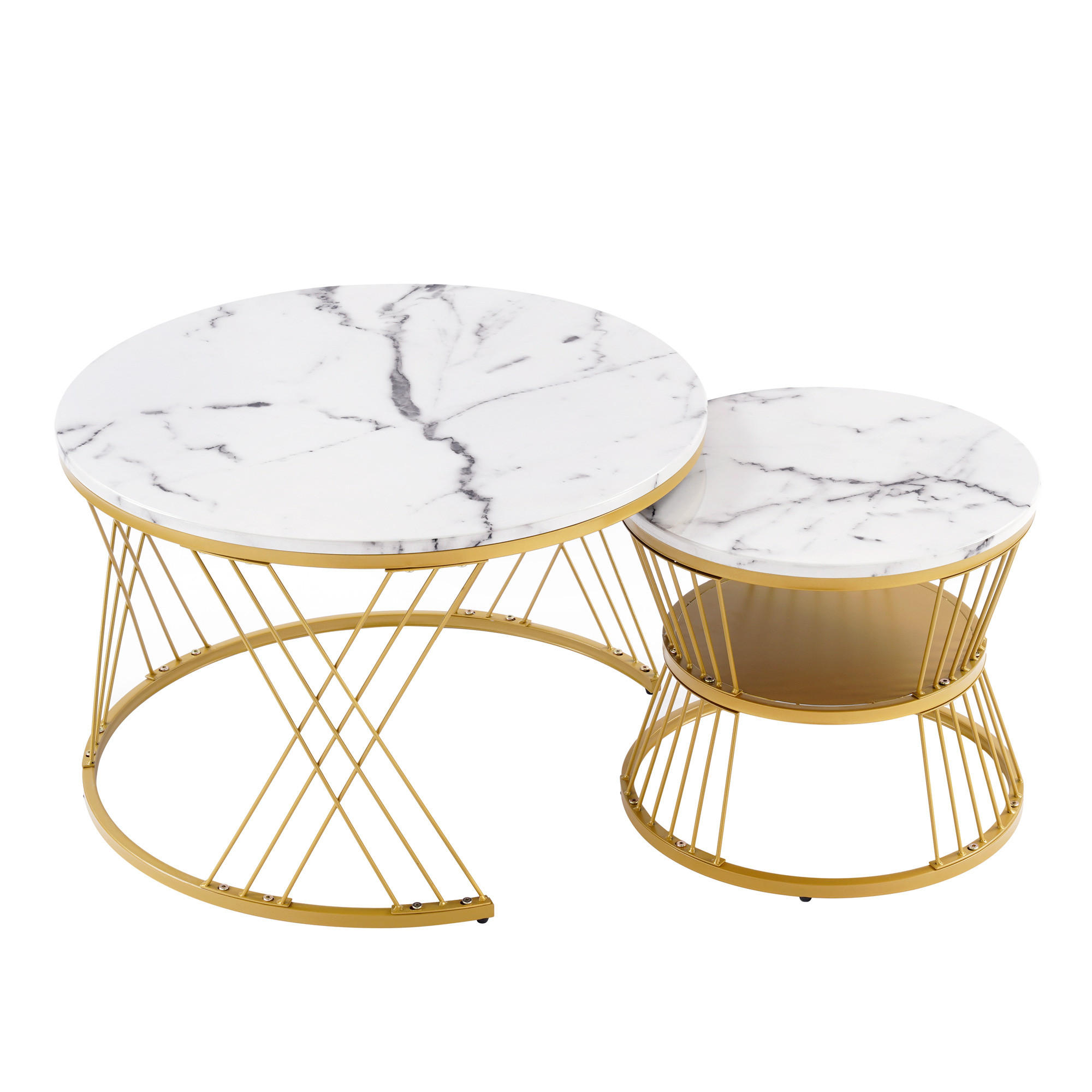 COUCHTISCH Nesting 2er-Set in Weiß Marmor-Optik - Weiß, Holzwerkstoff (70/70/45cm) - Urban Meuble