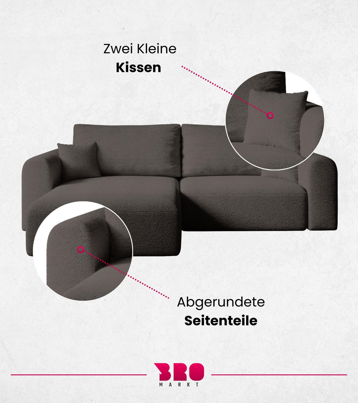 ECKSOFA Kornel mit Schlaffunktion Braun Boucle - Braun, Textil (248/165cm) - Bromarkt
