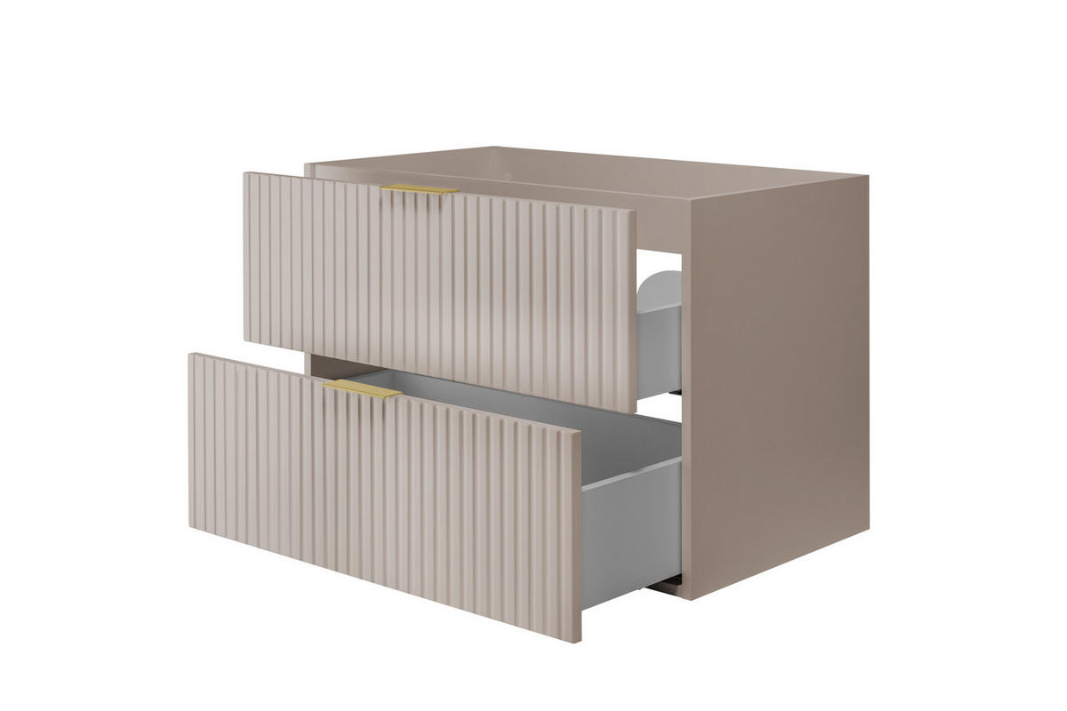 WASCHBECKUNTERSCHRANK, Kaschmir, 80 x 57 x 46 cm, Griff Gold, ohne Arbeitsplatte - Beige/Goldfarben, Holzwerkstoff (80/57/46cm) - 3XE LIVING