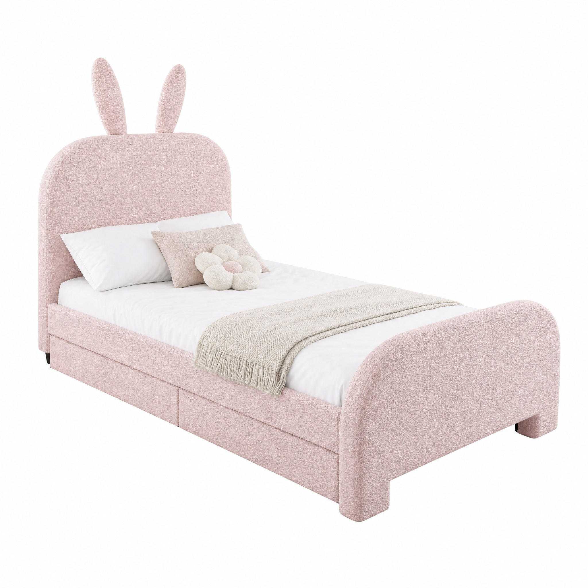KINDERBETT Kaninchenform mit 2 Schubladen 90x200 cm Plüsch Rosa - Rosa, Holzwerkstoff (90/200cm) - Meubliv
