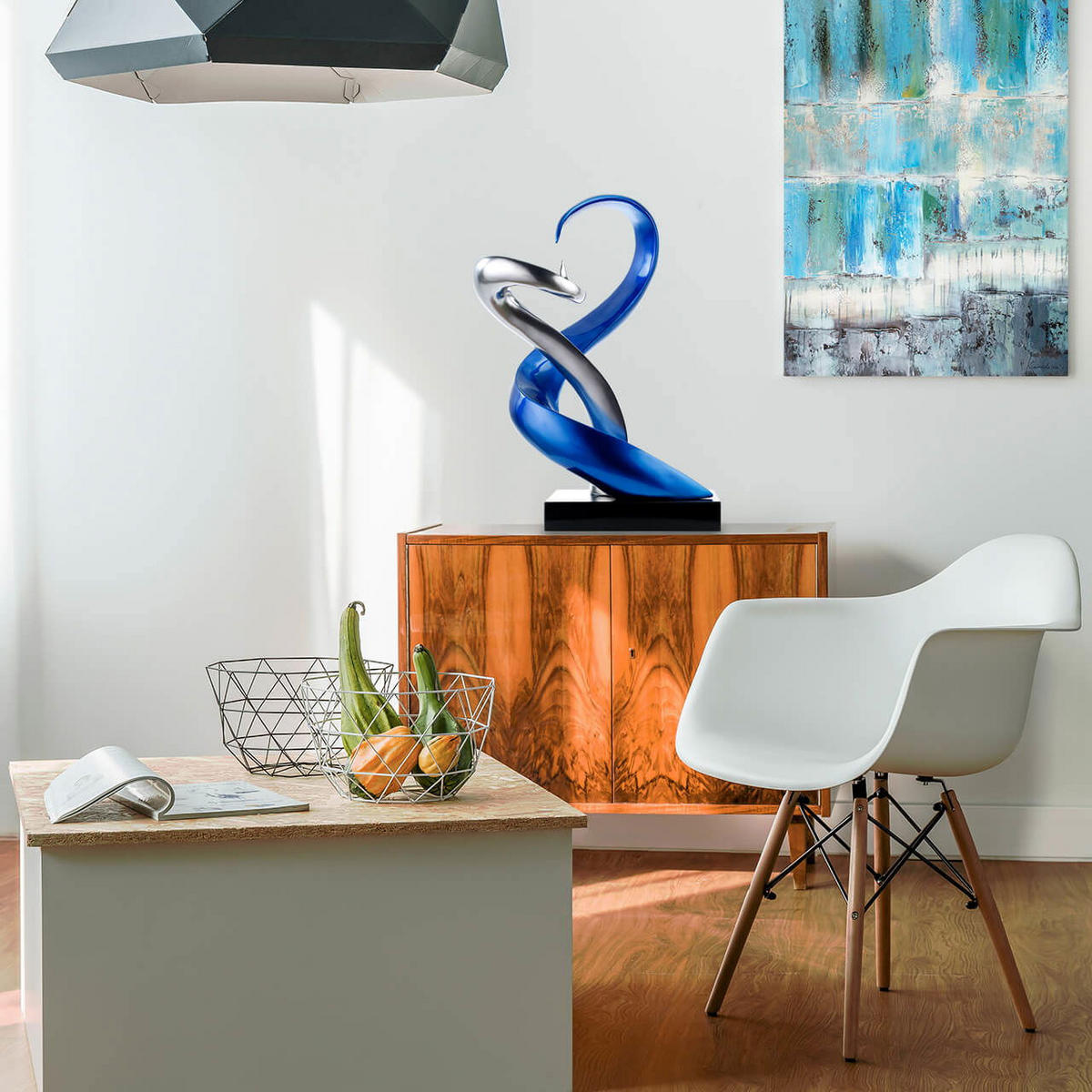 SKULPTUR Blau 45/63 cm - Blau/Silberfarben, Stein (8.55/63/28cm) - KUNSTLOFT