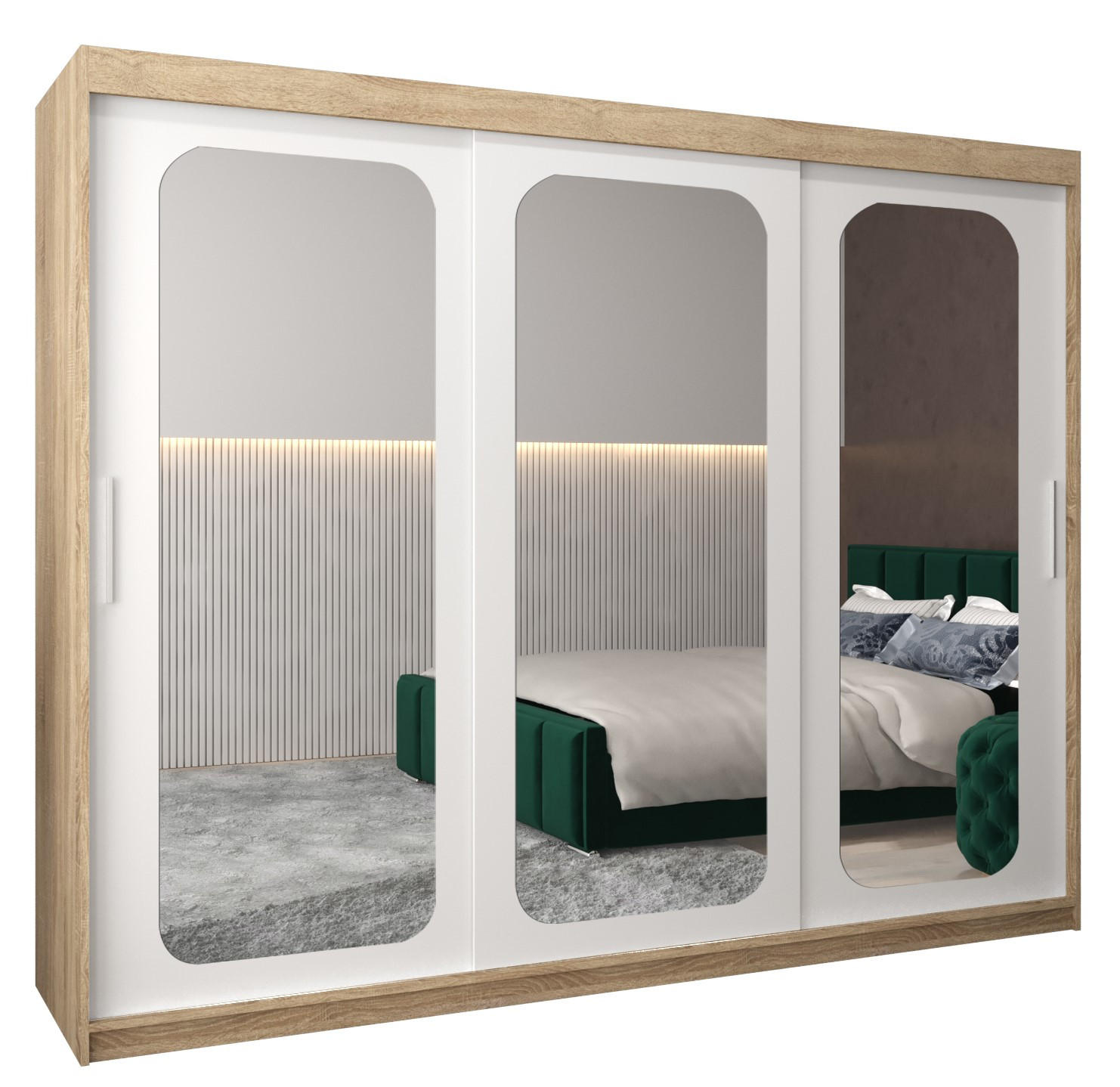 SCHWEBETÜRENSCHRANK 200/250/62 3-türig - Silberfarben/Weiß, Holz/Kunststoff (250/200/62cm) - Abiks Möbel