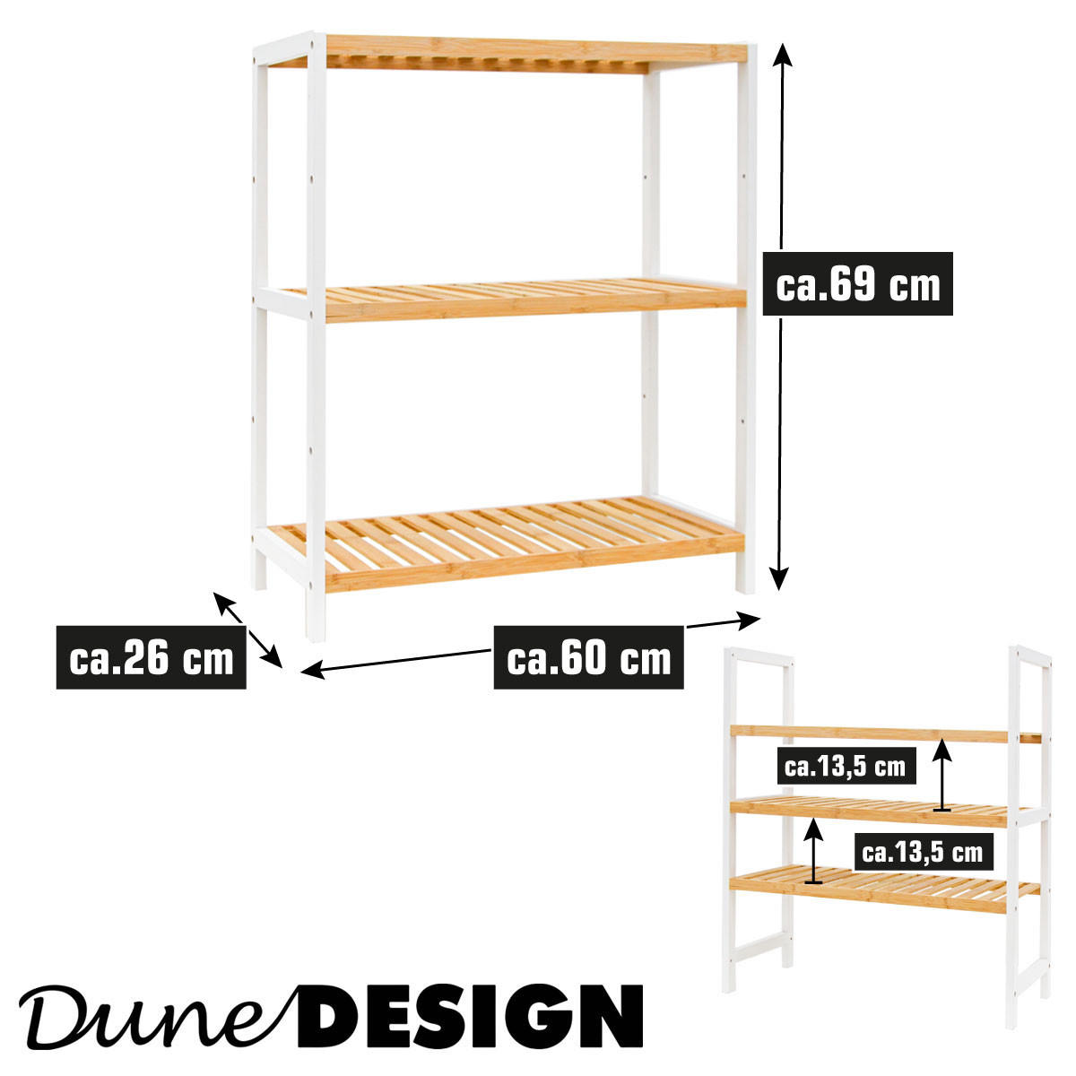 BAMBUS-SCHUHREGAL, 69/60/26 cm, Weiss - Weiß, Holz (26/69/60cm) - Dunedesign