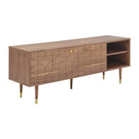 TV-MÖBEL mit 2 Türen & 2 Fächern - Nussbaumfurnier - Holz- & Goldfarben - PARIOMA - Naturfarben, Holz (150/55/40cm) - Vente-Unique