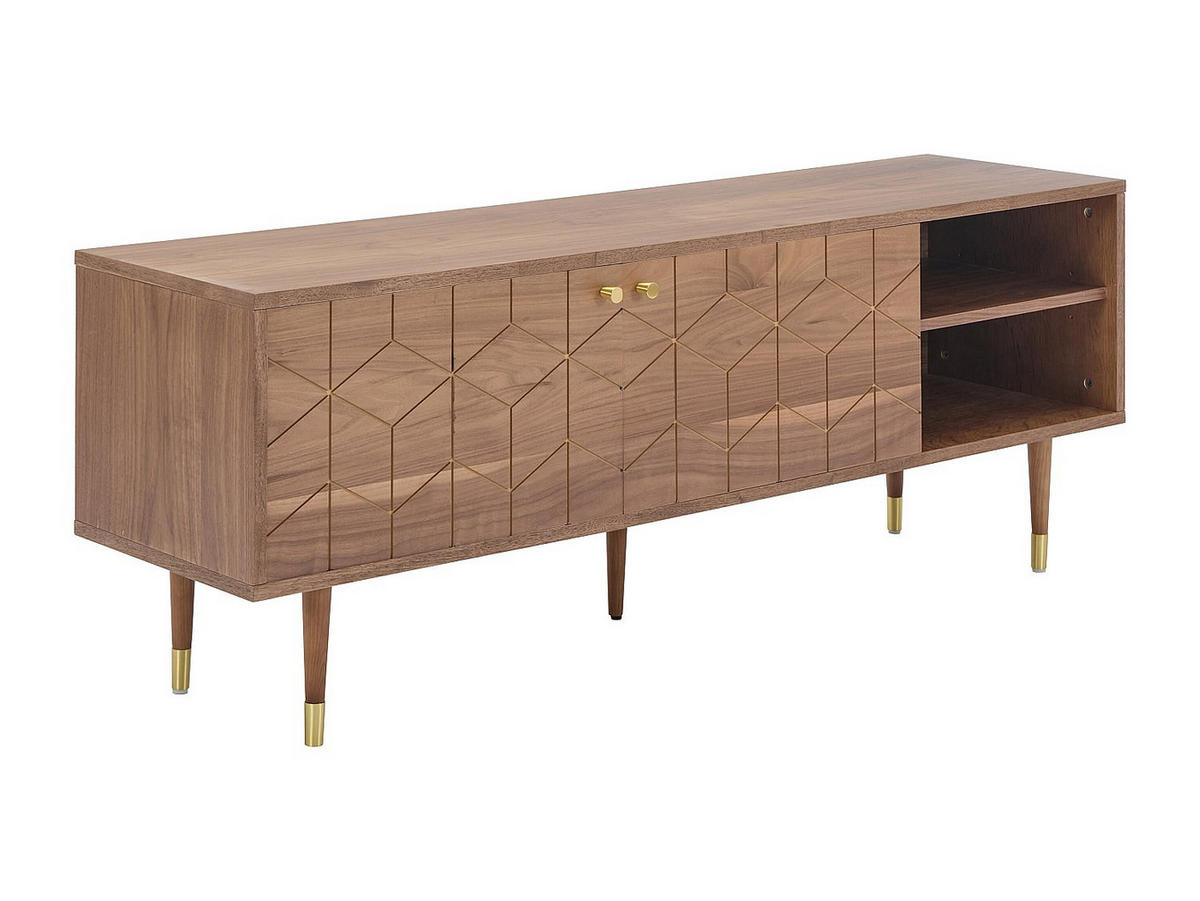 TV-MÖBEL mit 2 Türen & 2 Fächern - Nussbaumfurnier - Holz- & Goldfarben - PARIOMA - Naturfarben, Holz (150/55/40cm) - Vente-Unique