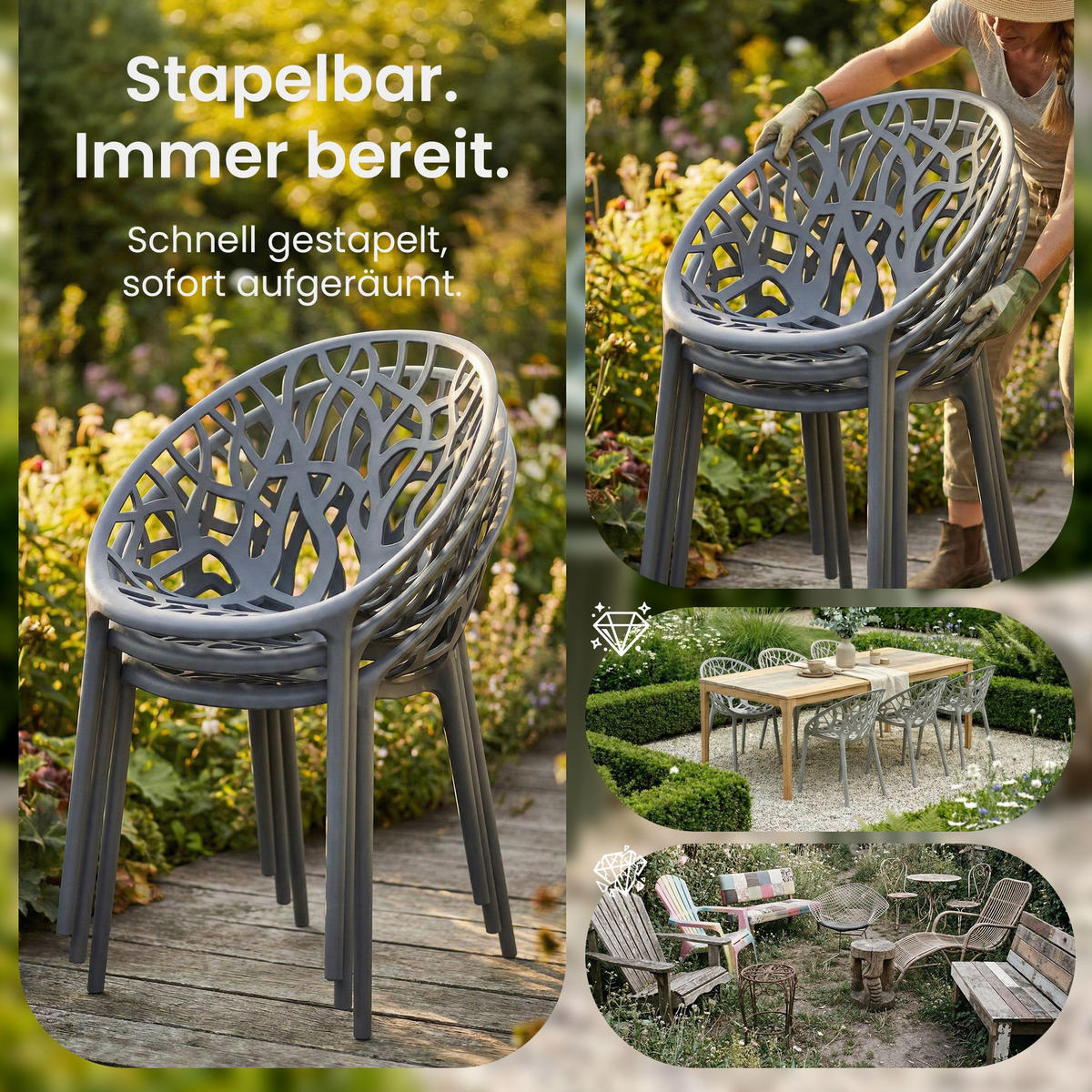 GARTENSTUHL Kunststoff Grau - Grau, Kunststoff (59/80/60cm) - CLP