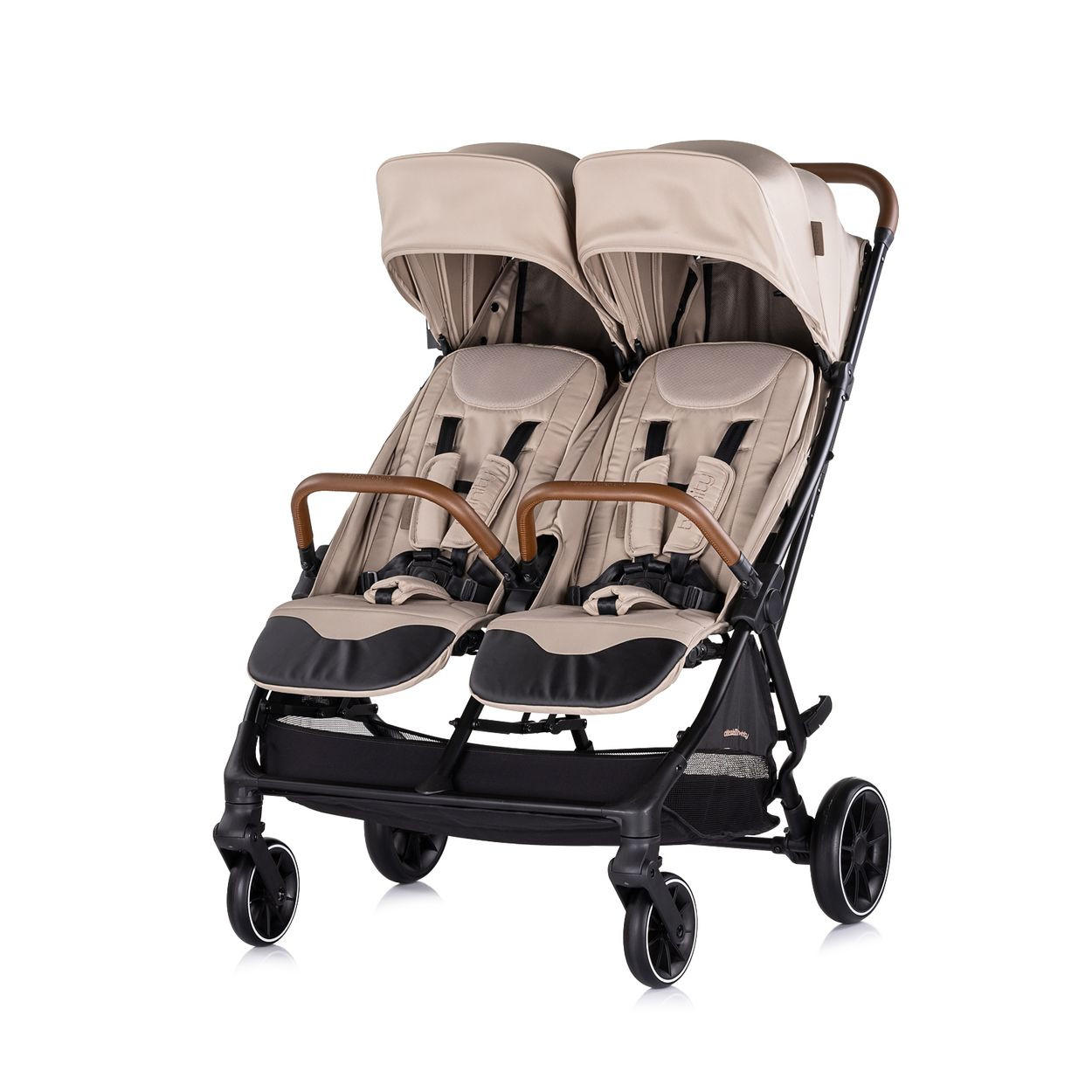 GESCHWISTERKINDERWAGEN Twinity beige Fußabdeckung Wickeltasche Becherhalter - Beige, Metall (67/75/105cm) - Chipolino