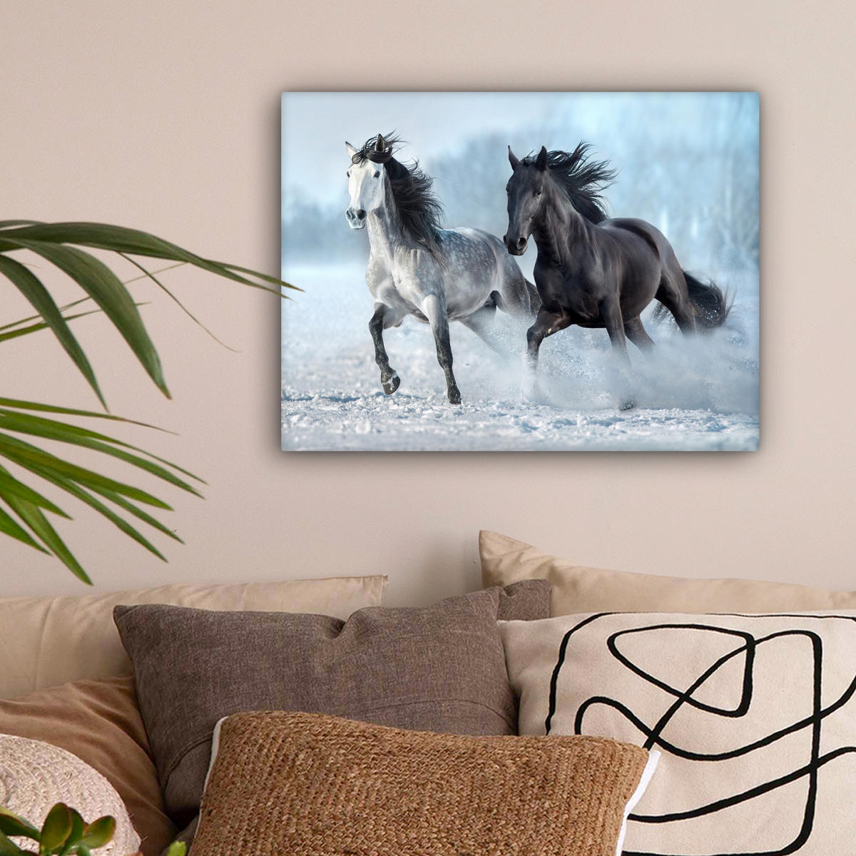 LEINWANDBILD Pferde - Winter - Tiere - Natur - Schnee 40x30 cm - Anthrazit, Textil (40/30cm) - MuchoWow