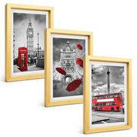 BILDER SET 3er Set - 20x30 cm Goldrahmen - Roter Regenschirmstand und Londoner Bus - Goldfarben, Kunststoff (20/30cm) - TULUP