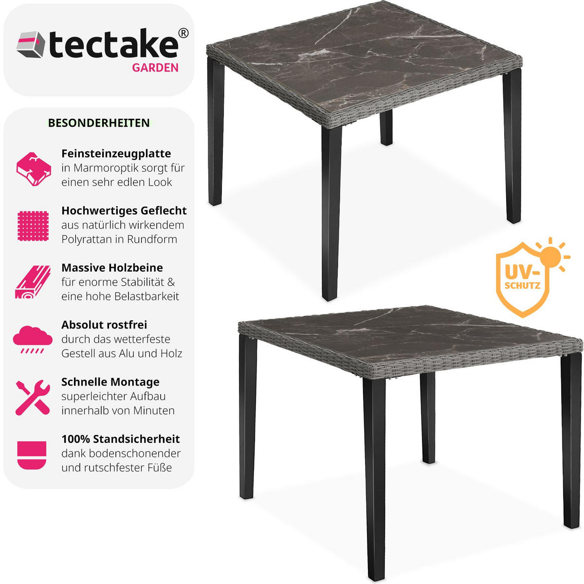 GARTENTISCH Tarent,93,5 x 93,5 x 75 cm,grau - Grau, Kunststoff (93.5/93.5/75cm) - tectake