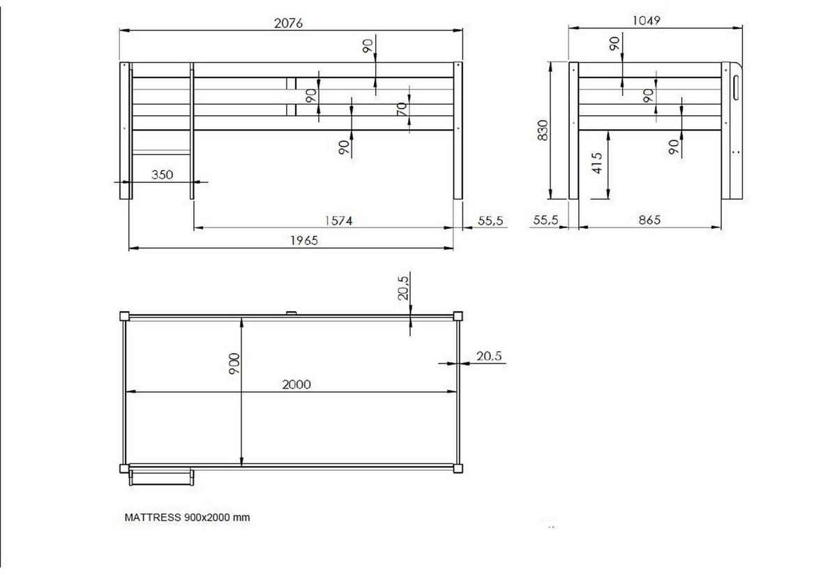 KOJENBETT Karolina 208x83x105 aus Massivholz in Weiß - Weiß Hochglanz, Holz (90/200cm) - 58aufmkessel