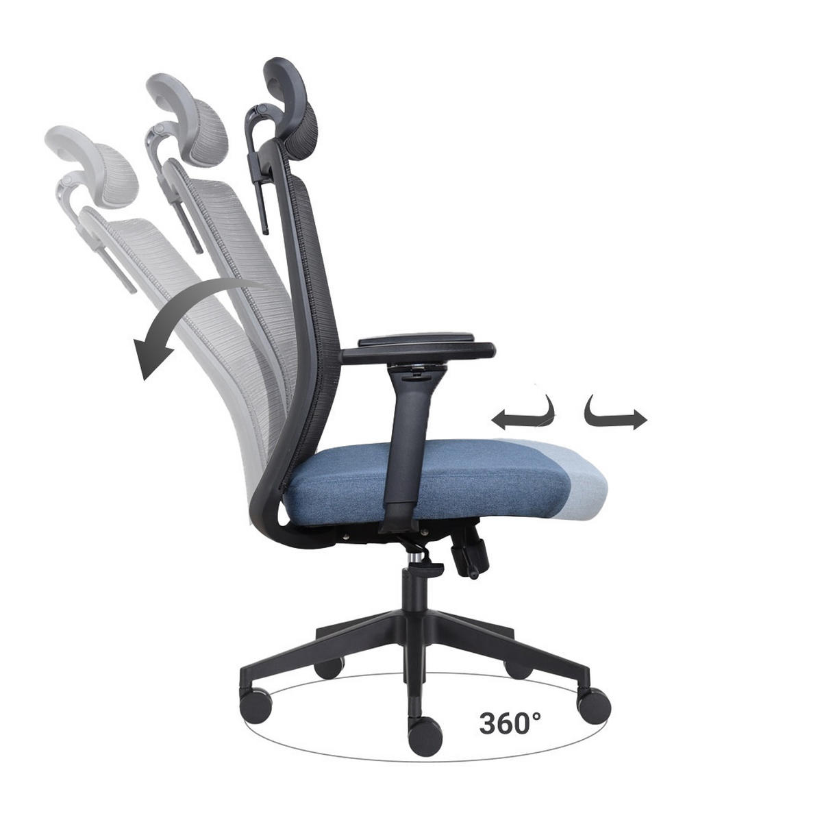 BÜROSTUHL Napoli Deluxe 4D - NEN-EN 1335 - Blau - Blau/Schwarz, Textil (70/118/62cm) - Sedero
