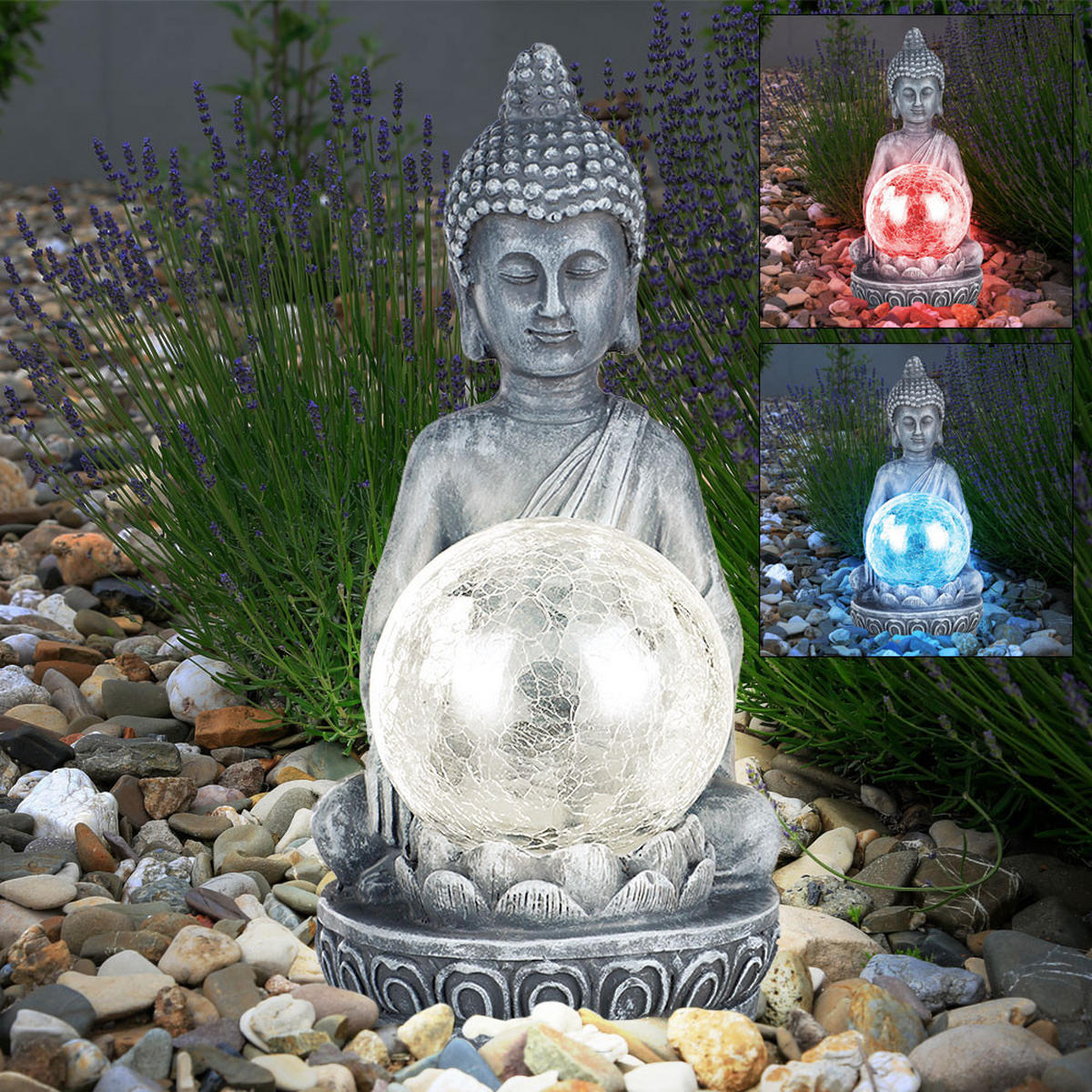 LED AUSSENLEUCHTE Buddha Grau Farbwechsler 2er Set - Grau, Glas (11.5/9.5/19.5cm)