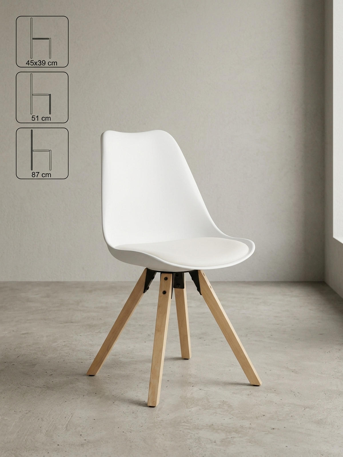 ESSZIMMERSTUHL 2er Set Kunstlederbezug mit Holzgestell Skandinavisch gepolstert, Weiß 49x52x87 cm - Beige/Weiß, Holz/Kunststoff (49/87/52cm) - KADIMA DESIGN