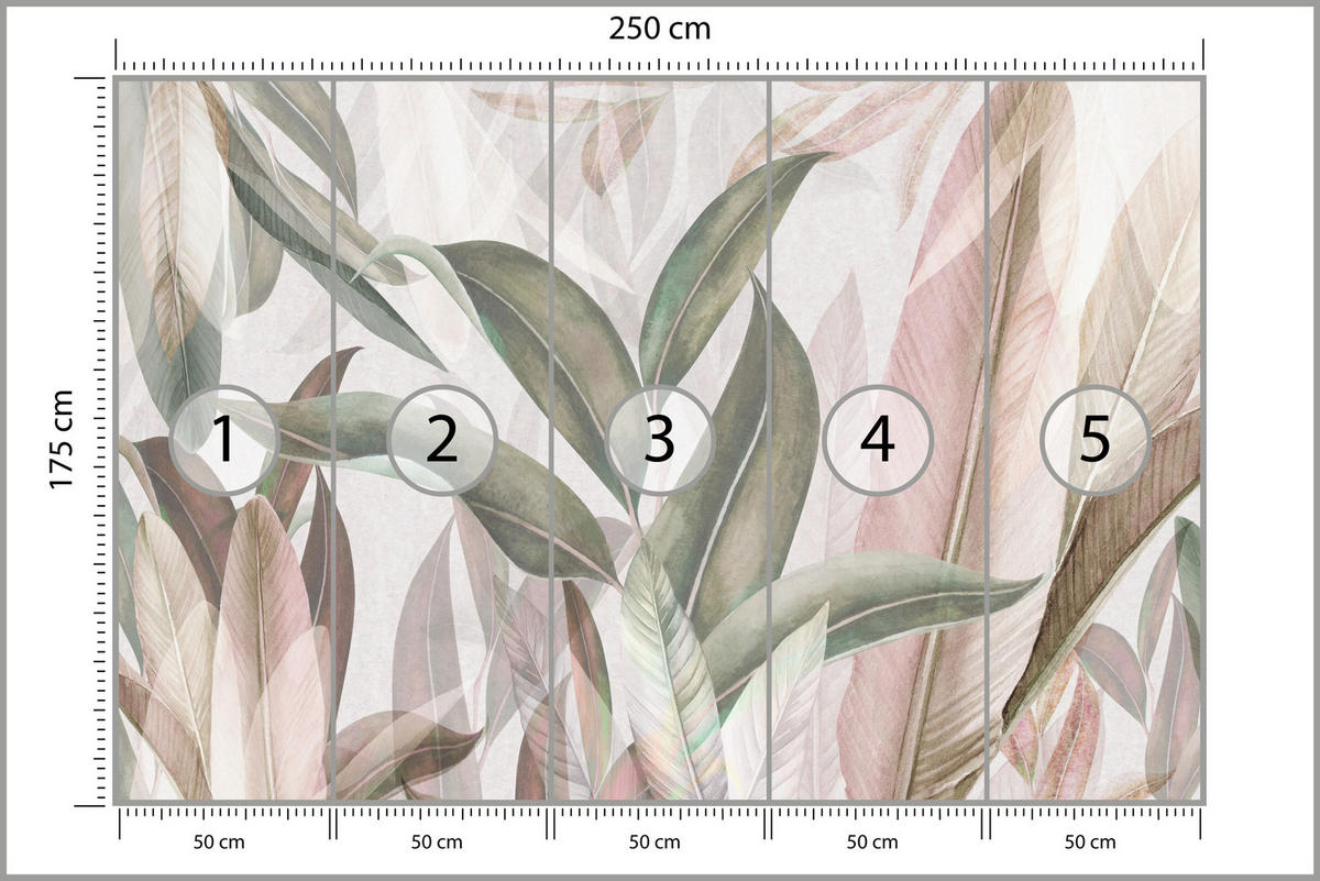FOTOTAPETE für Wohnzimmer Empfindlich Pastell Bananenblätter 250x175 - Beige/Rosa, Papier (250/175cm) - Muralo