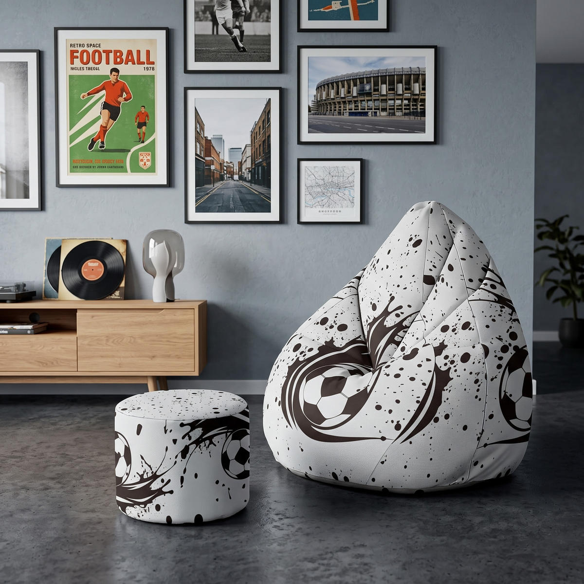 SITZSACK PEARSHAPE MIT FUßSTÜTZE Velvet 2-tlg I love football M - Weiß, Textil (70/120/70cm) - Dreamroots