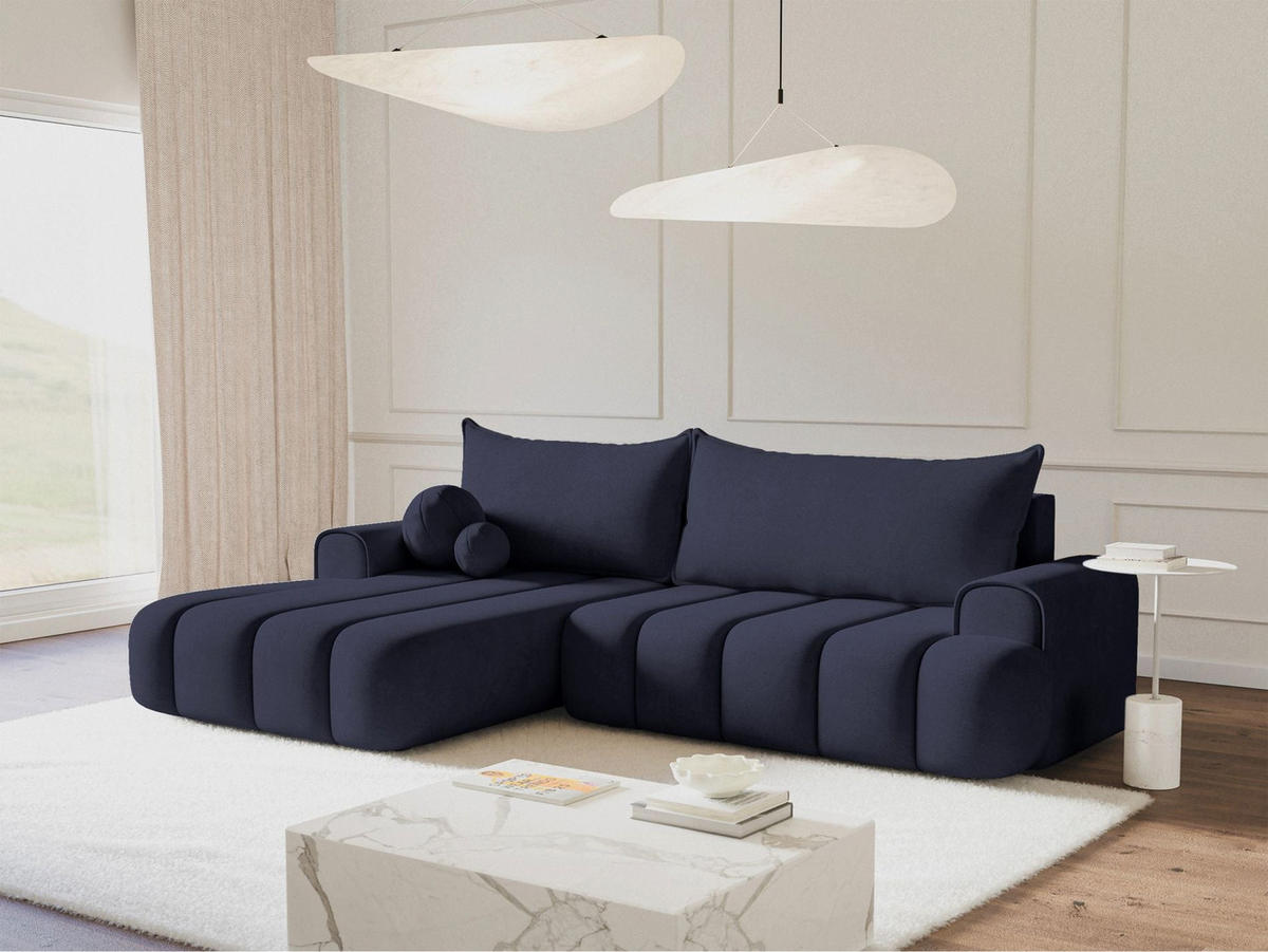 ECKSOFA Dandelino Marineblau mit Samtbezug, links - Schwarz/Dunkelblau, Kunststoff/Textil (271/172cm) - Selsey